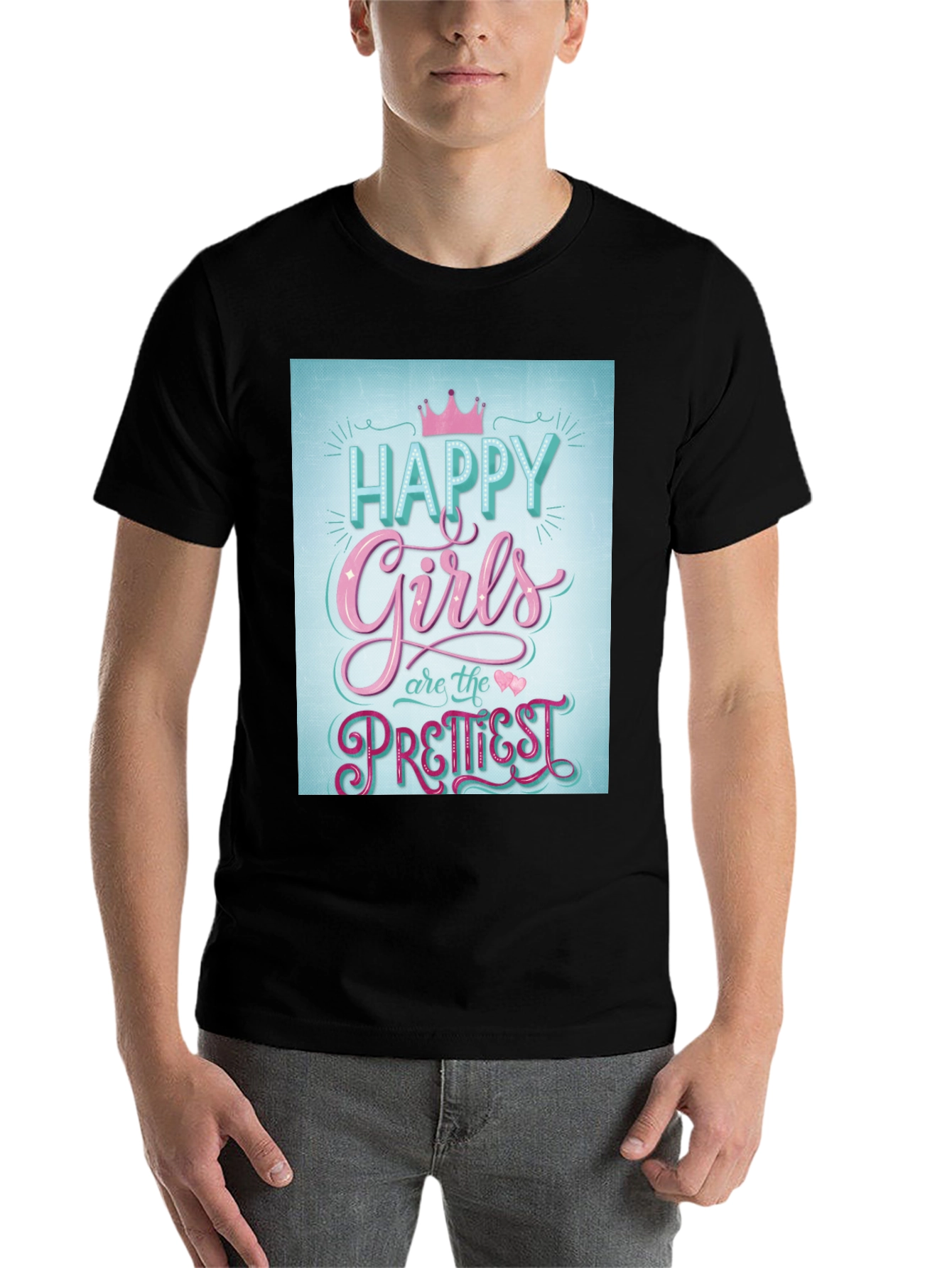 Black Happy Girls Prettiest T-Shirt - Fun Graphic Tee view 7