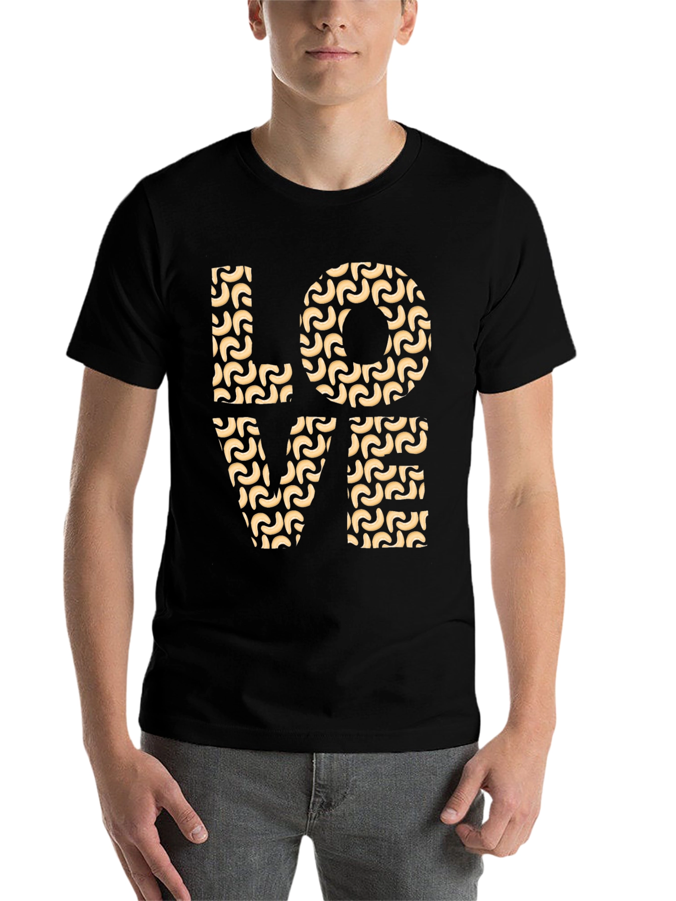 Black Love Pasta Pattern Black T-Shirt view 7