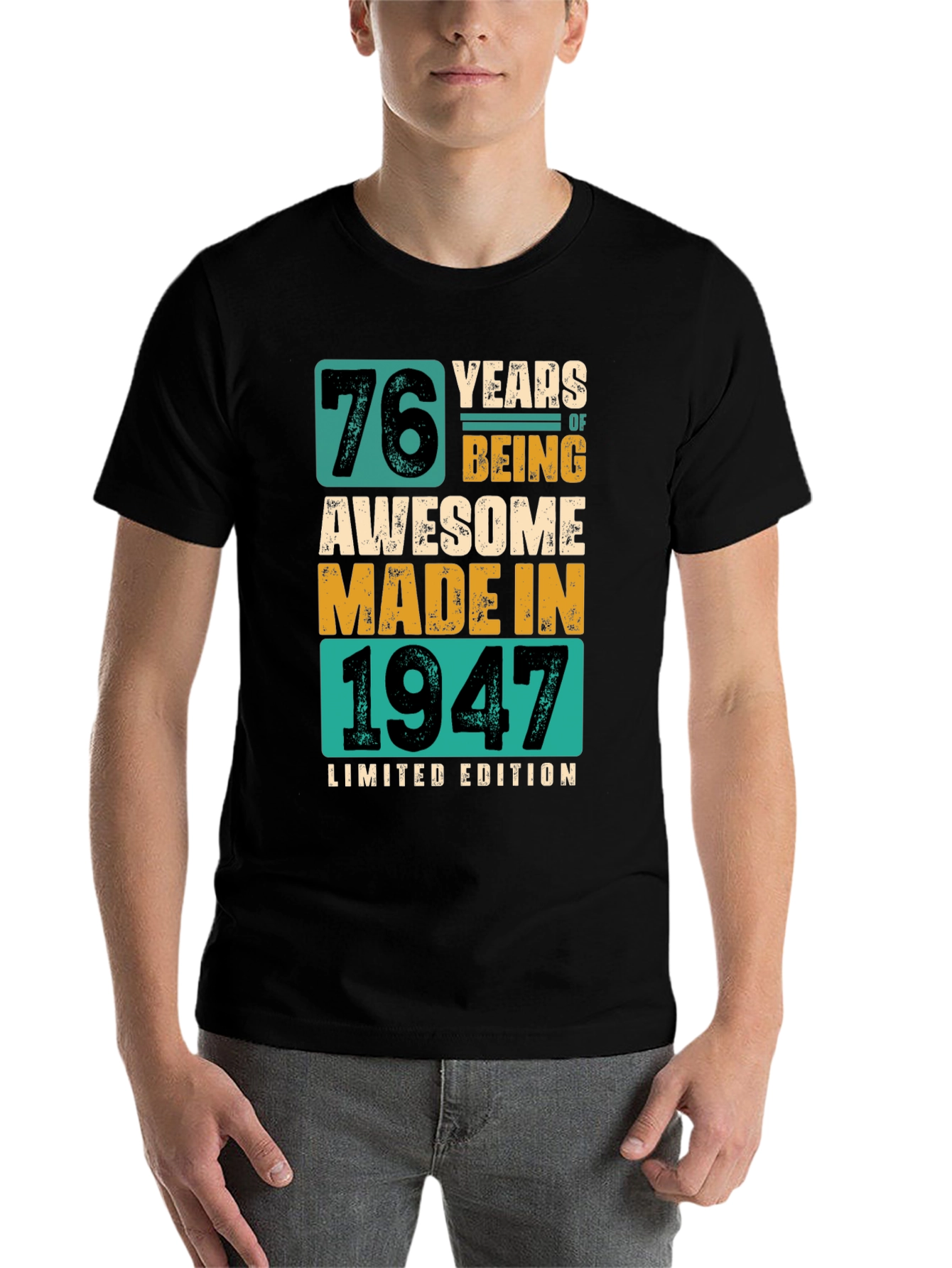 Black 76 Years Awesome T-Shirt Made in 1947 Limited Edition view 7