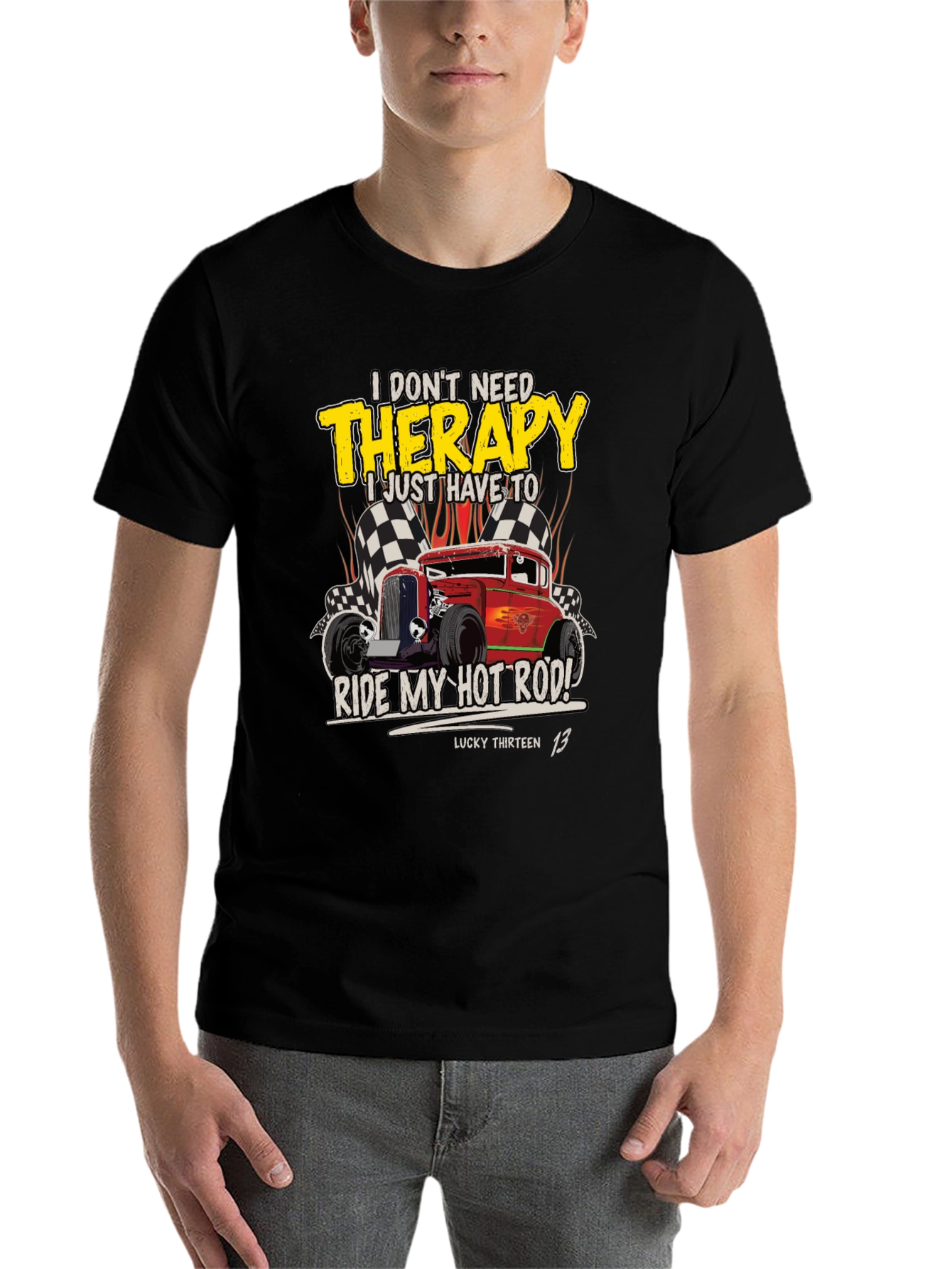 Black Hot Rod Therapy T-Shirt - Lucky Thirteen 13 view 7
