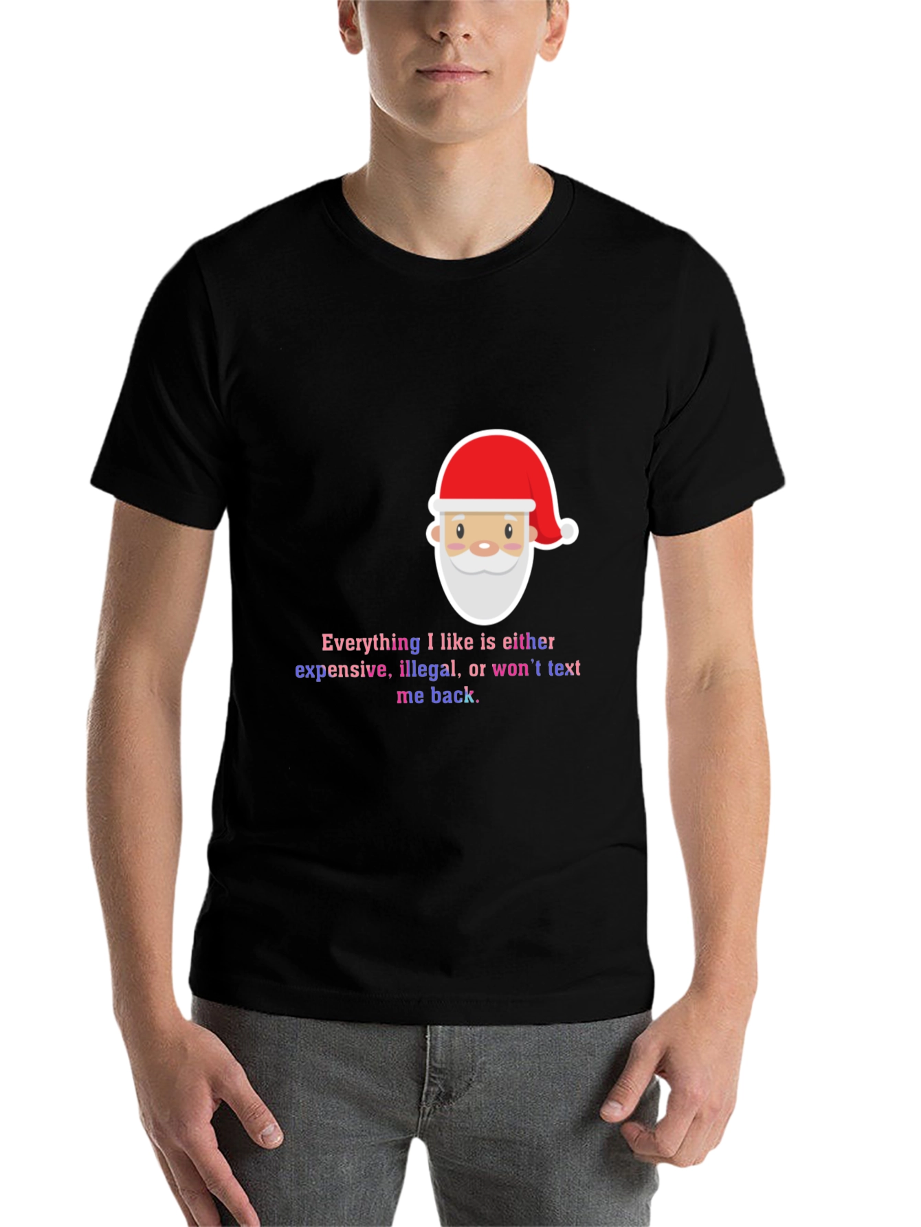 Black Funny Santa Everything I Like Men's Black T-Shirt view 7