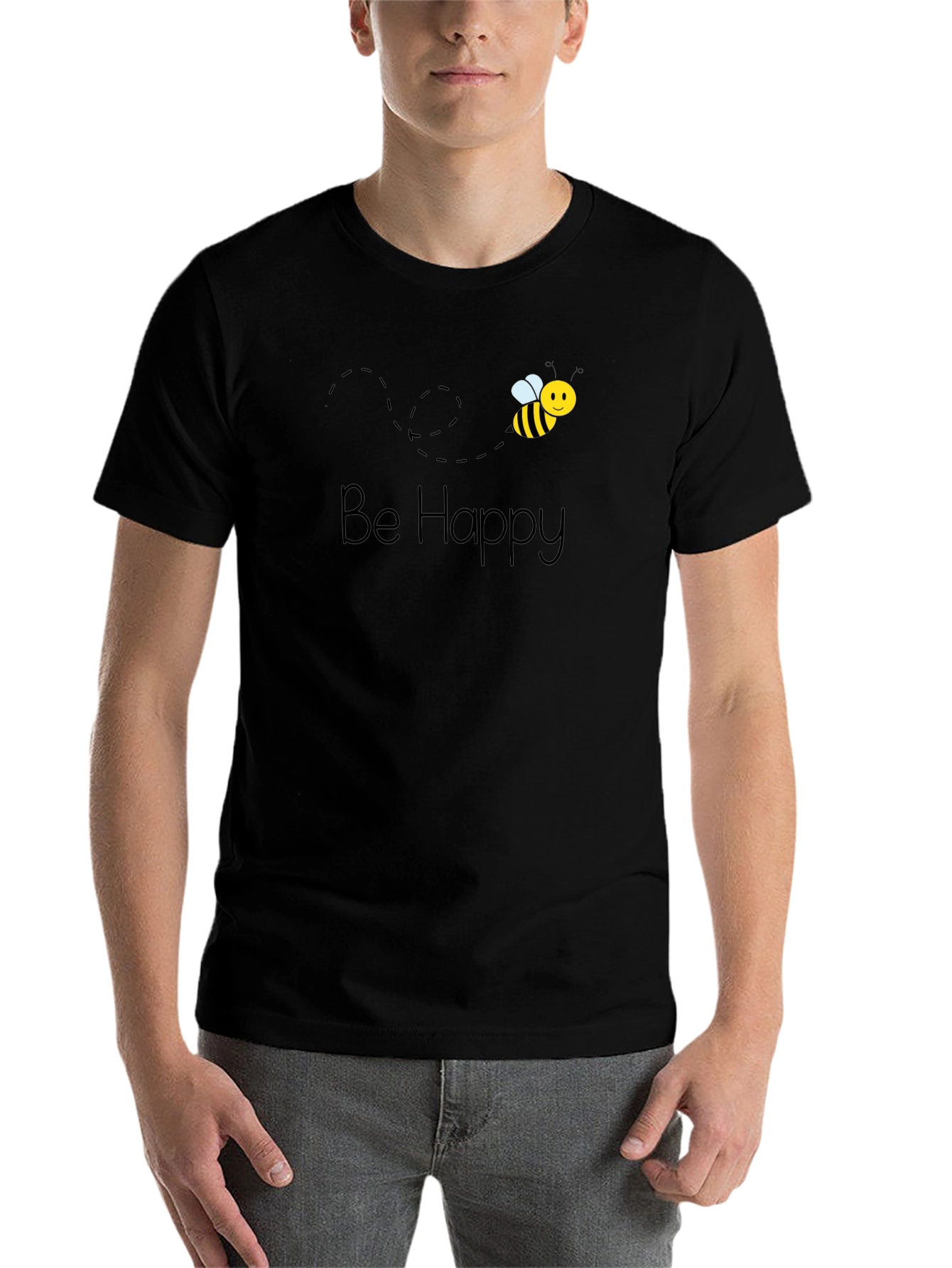 Black Be Happy Bee Graphic Black T-Shirt view 7