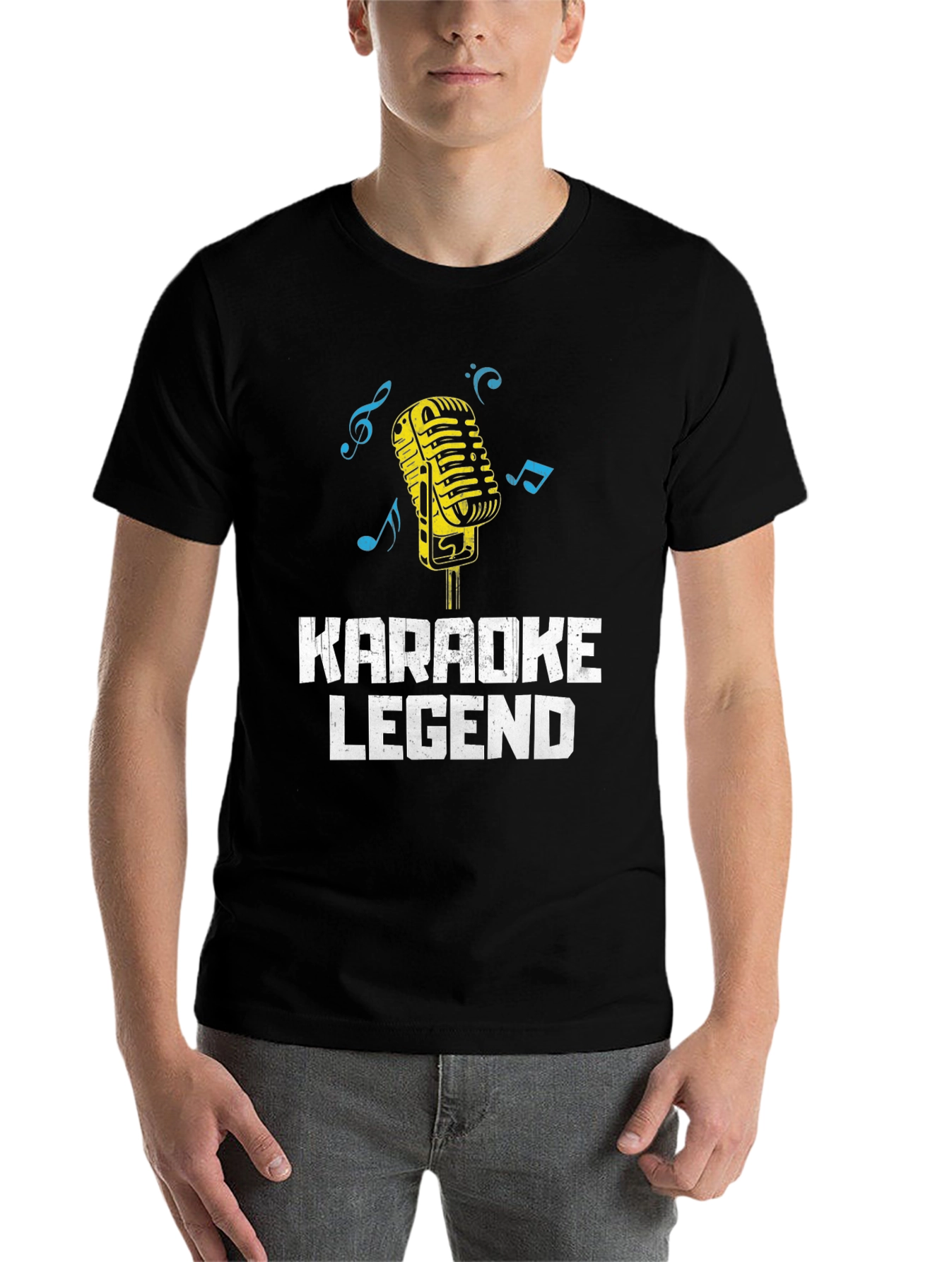 Black Karaoke Legend Graphic Tee - Retro Microphone Design view 7
