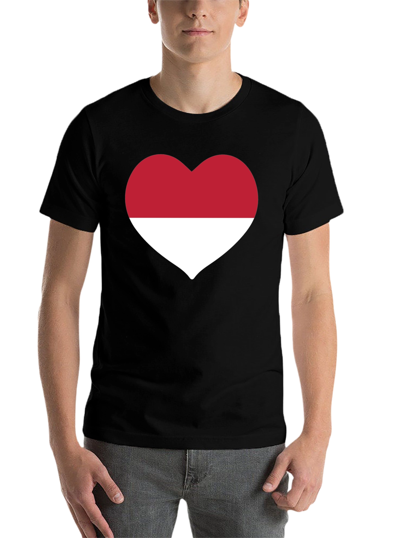 Black Indonesia Heart Flag Black T-Shirt view 7