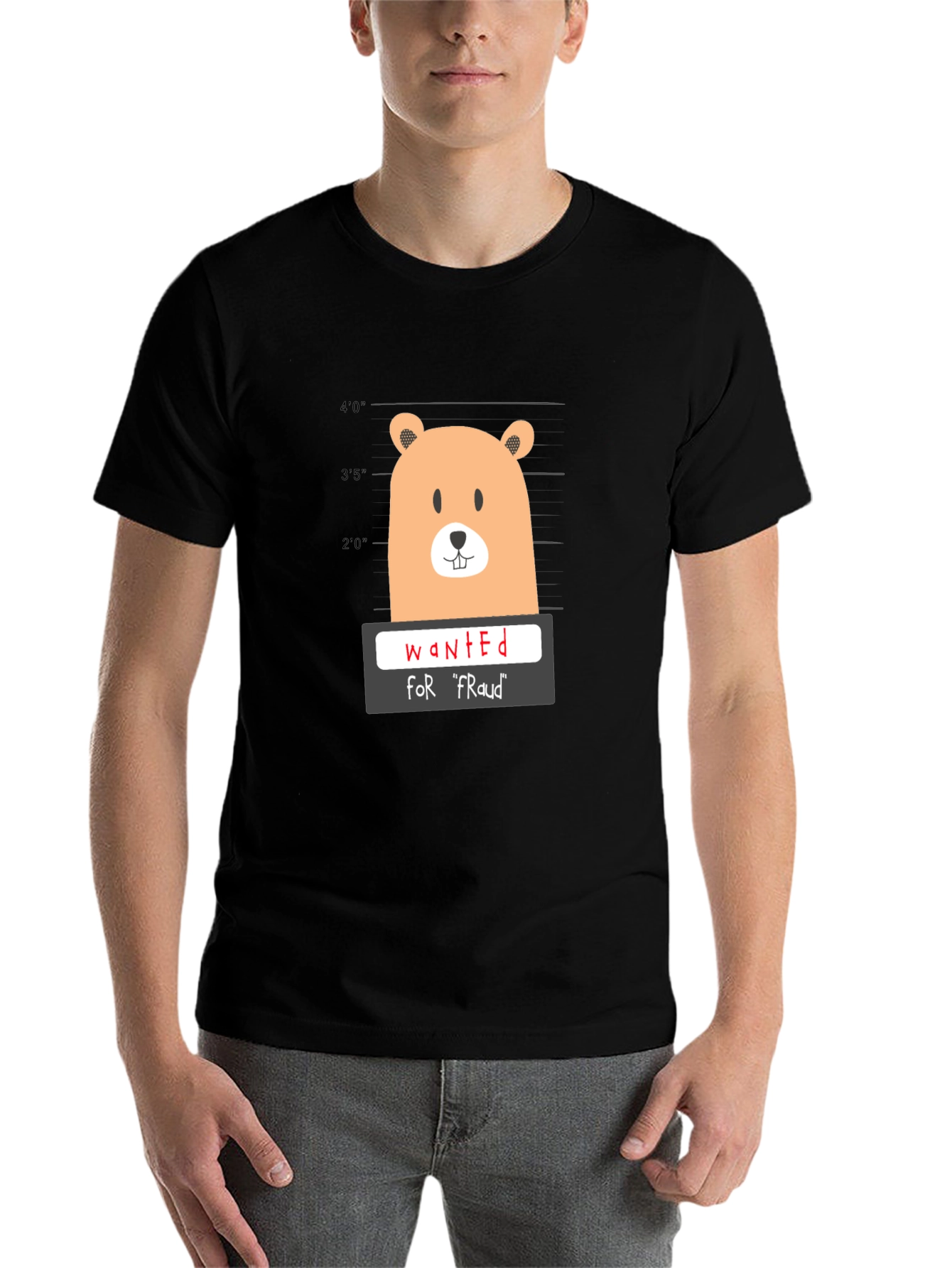 Black Funny Wanted Bear Graphic T-Shirt view 7