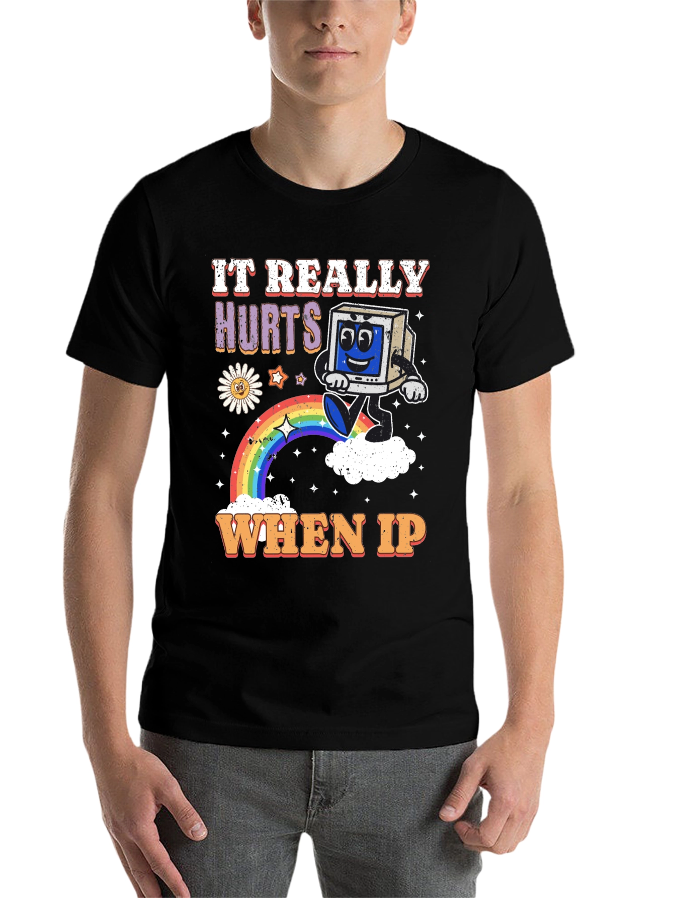 Black Retro Tech Humor T-Shirt view 7