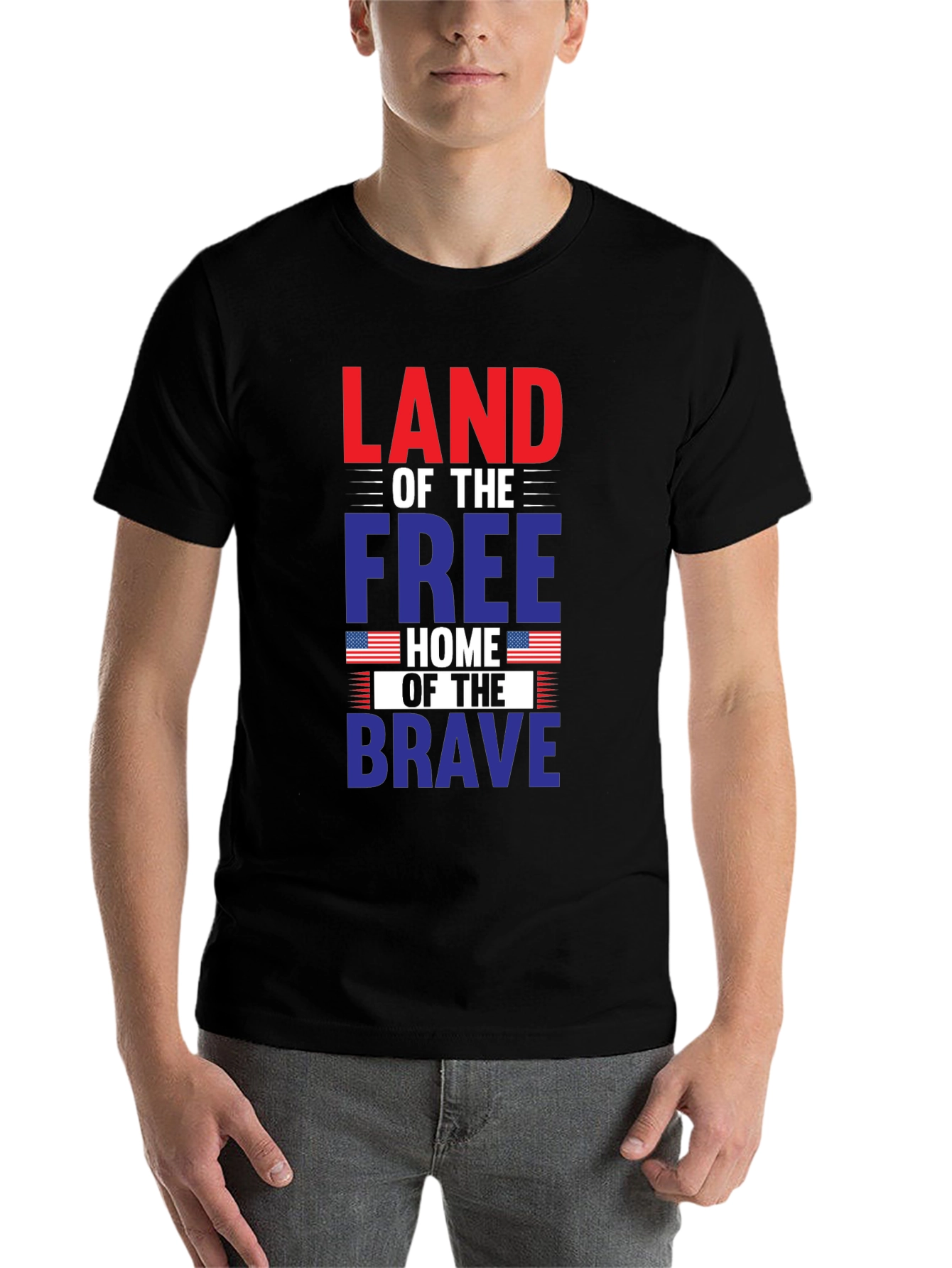 Black Patriotic T-Shirt: Land of the Free, Home of the Brave view 7