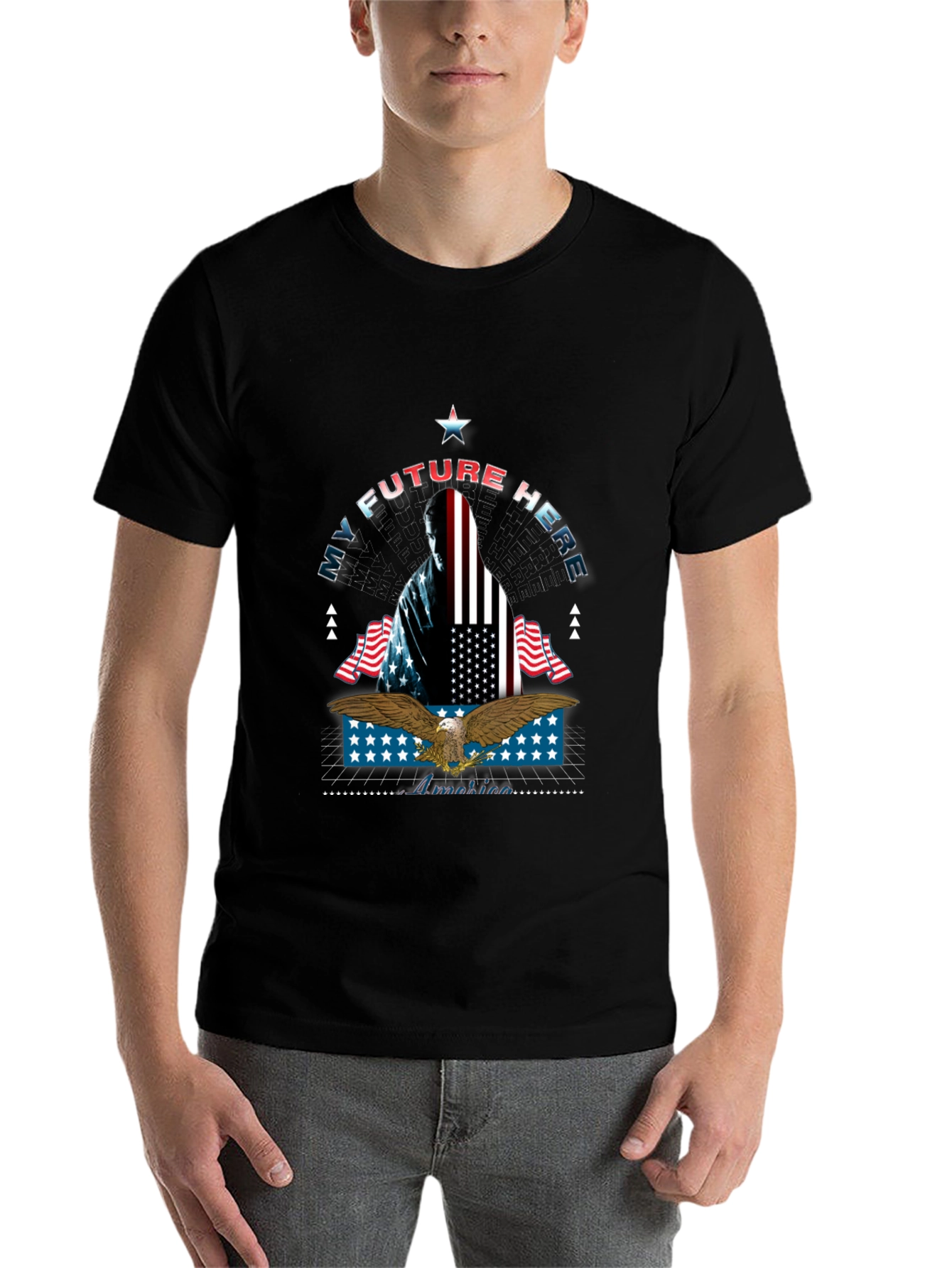 Black My Future Here Patriotic Eagle T-Shirt view 7