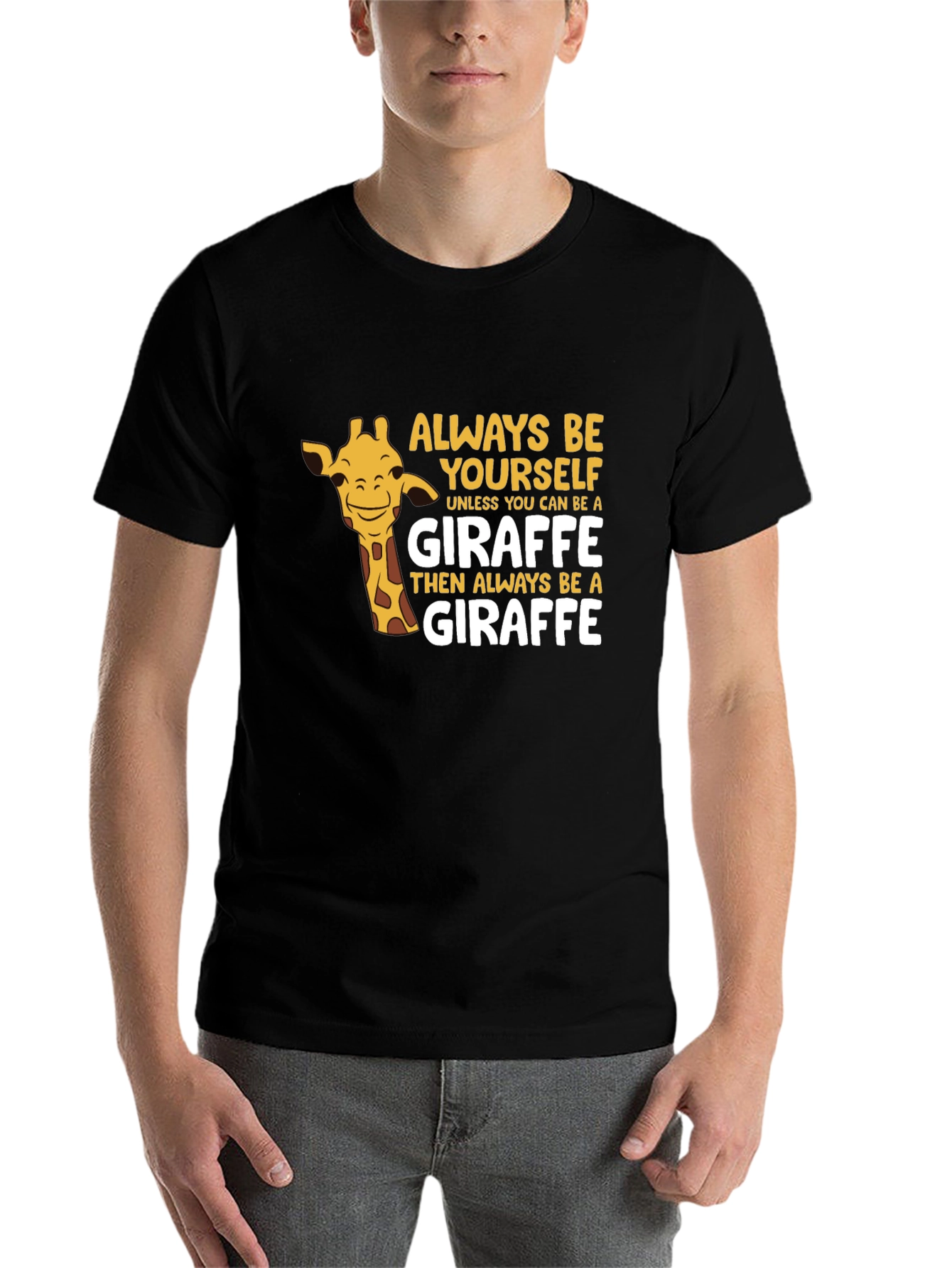 Black Always Be Yourself Giraffe T-Shirt - Funny Animal Tee view 7