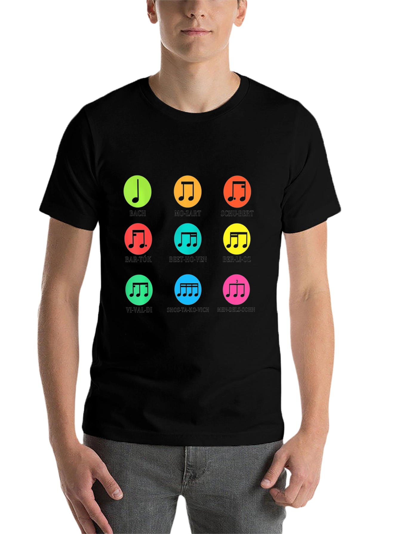 Black Classical Composers Music Notes T-Shirt view 7