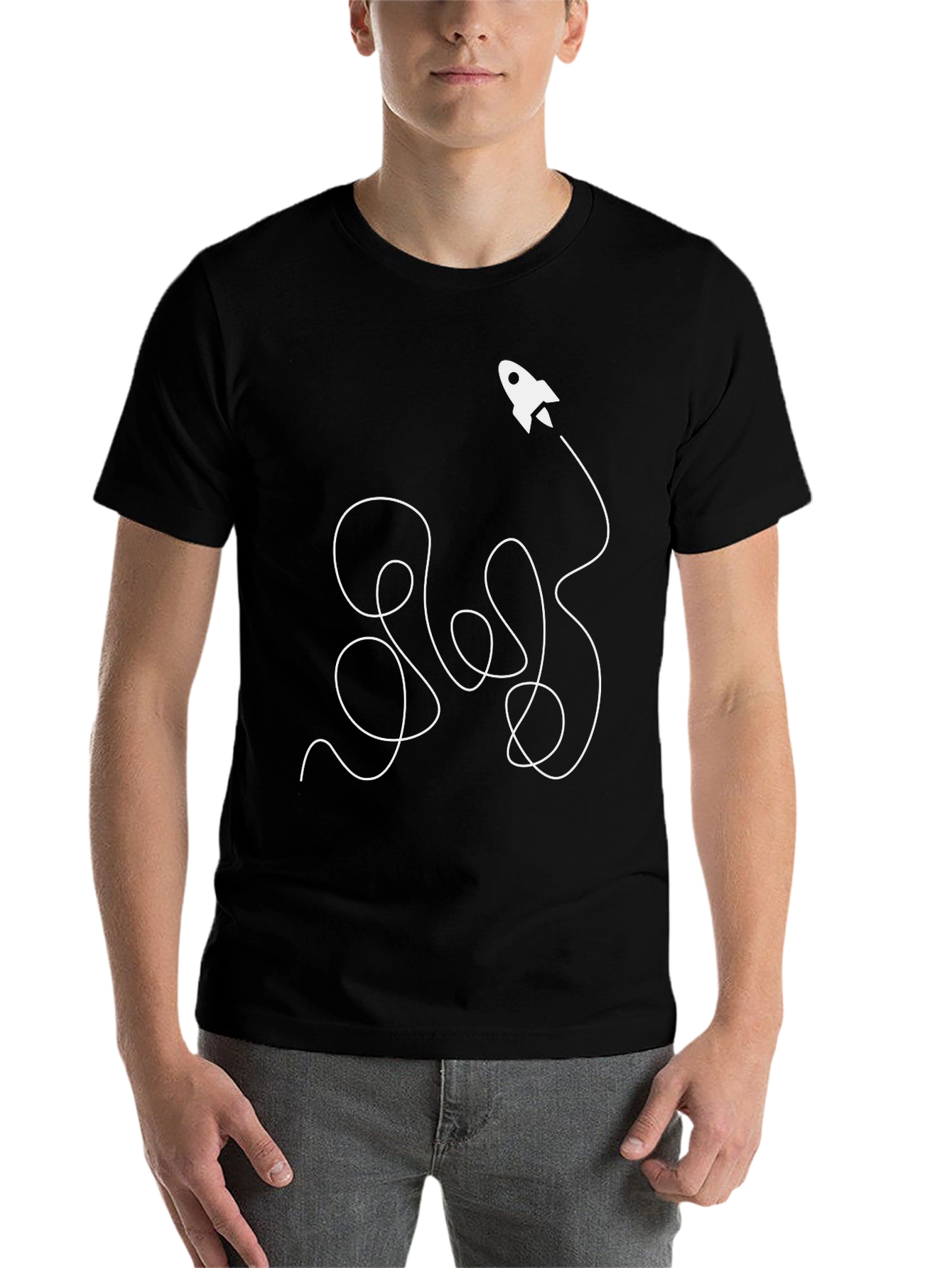 Black Rocket Flight Path Graphic T-Shirt - Soft Cotton Tee view 7