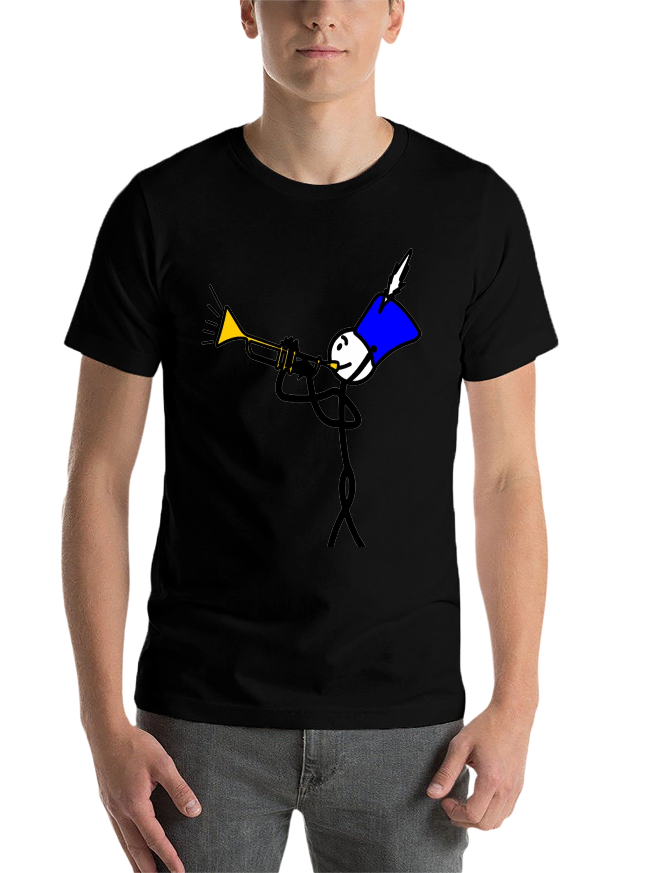 Black Stick Figure Trumpet Player Graphic Tee view 7