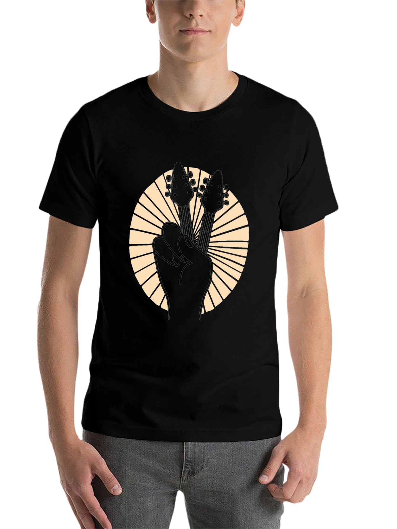 Black Rock On Black Guitar Peace Sign T-Shirt view 7