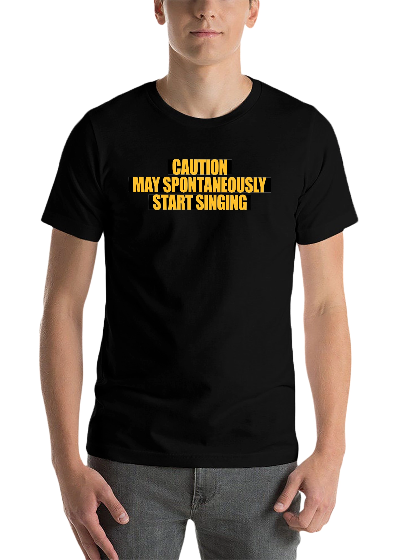 Black Caution May Spontaneously Start Singing Black T-Shirt view 7