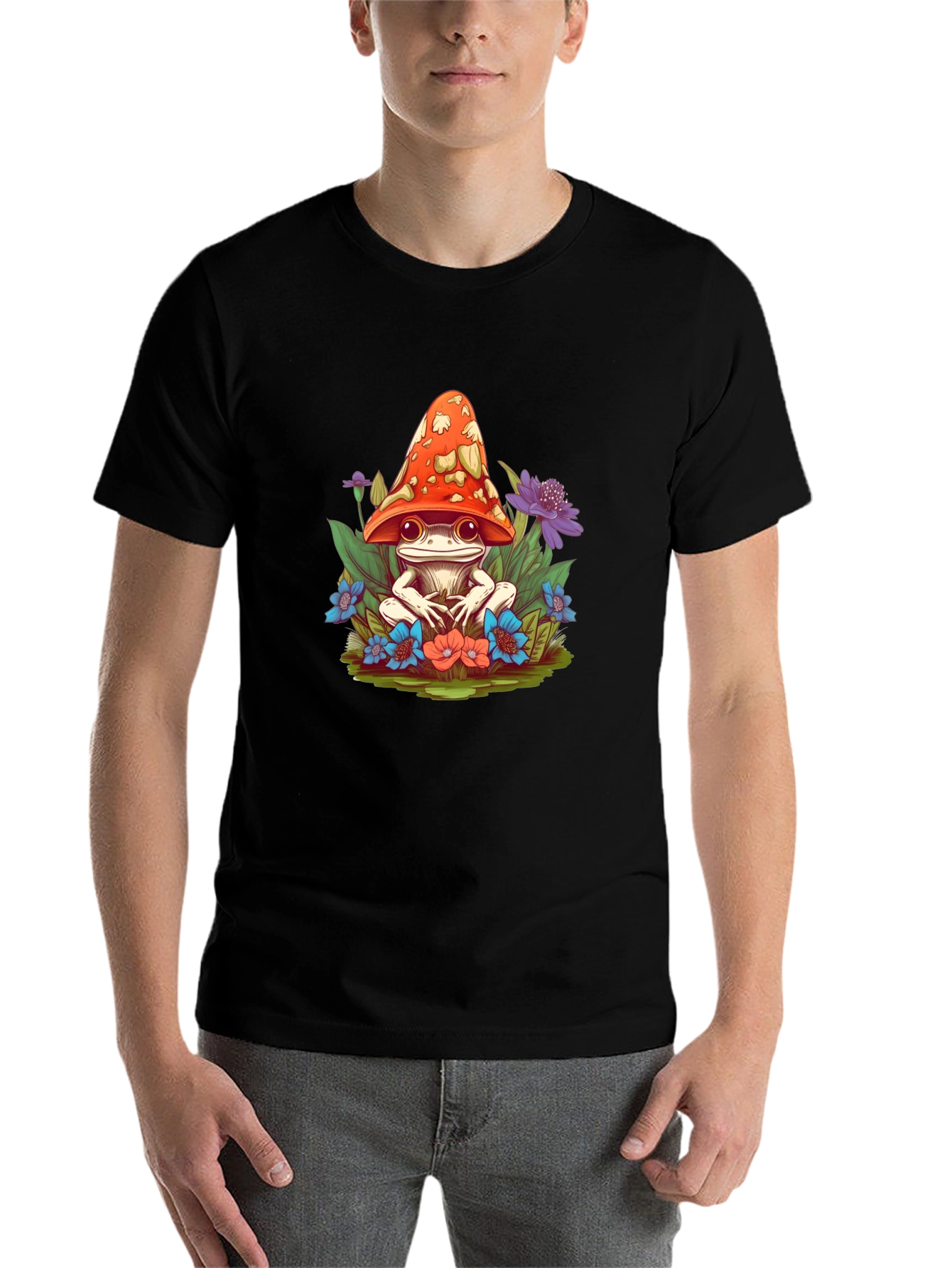 Black Mushroom Frog Graphic Tee view 7