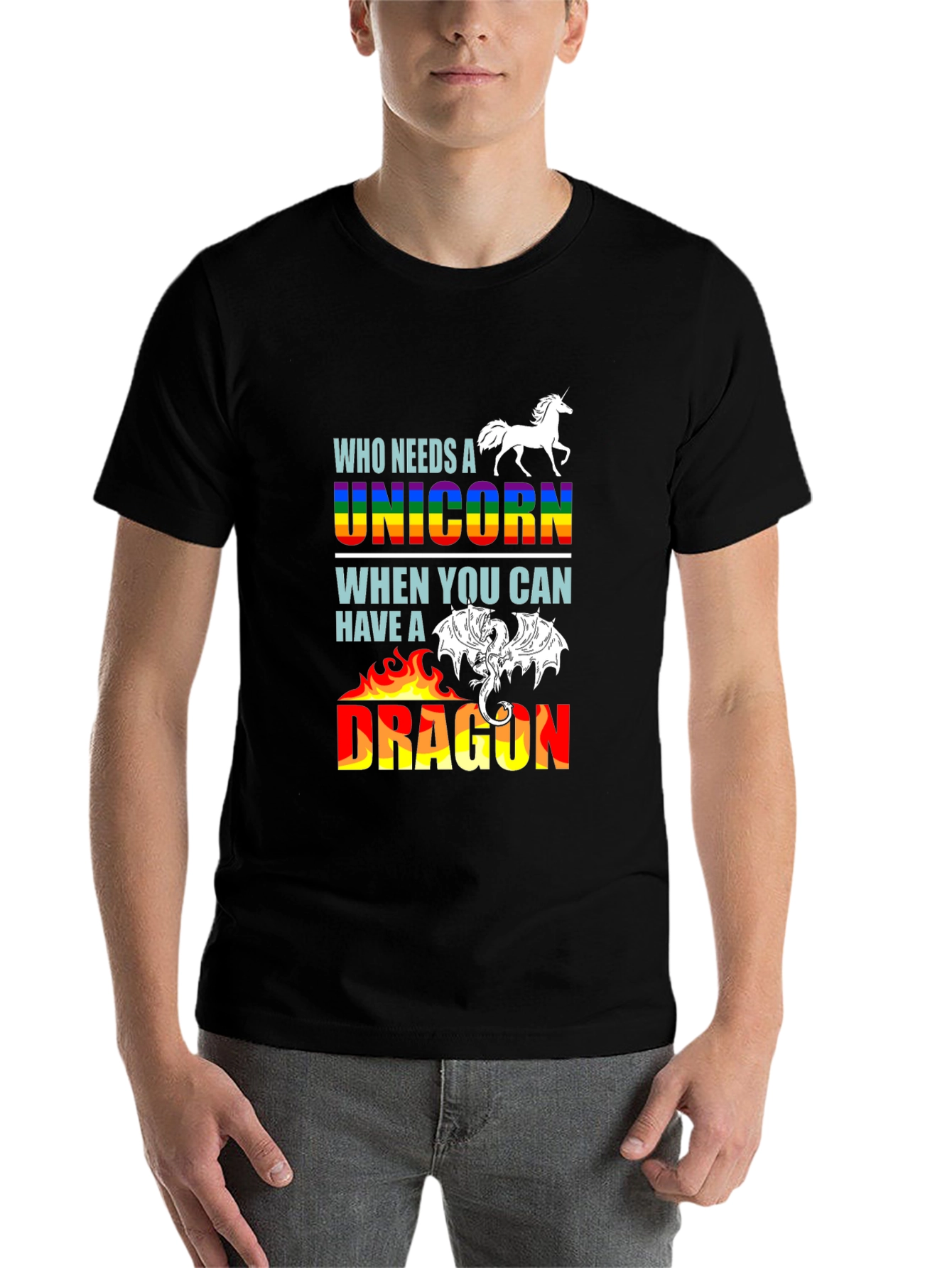 Black Unicorn or Dragon Graphic T-Shirt view 7