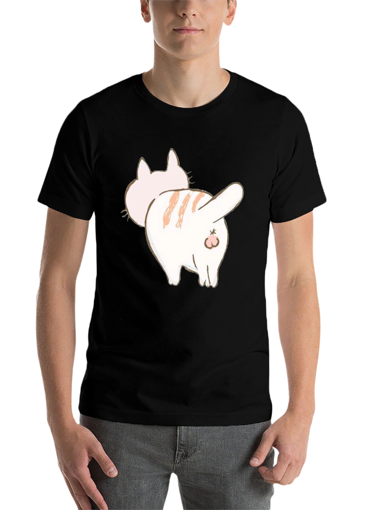 Black Funny Cat Butt Graphic Tee - Unisex Black T-Shirt view 7