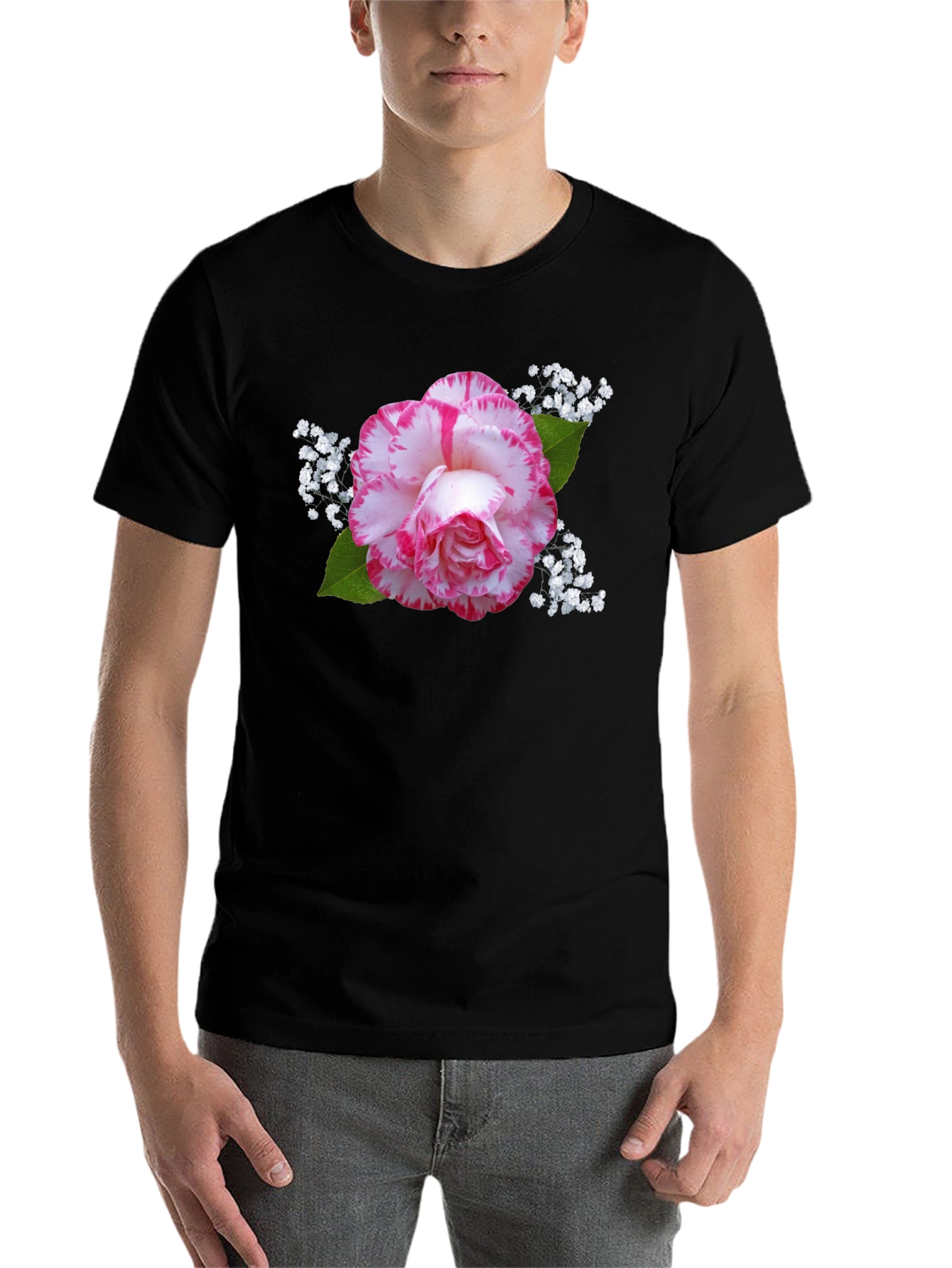 Black Floral Print Black T-Shirt - Stylish & Unique view 7