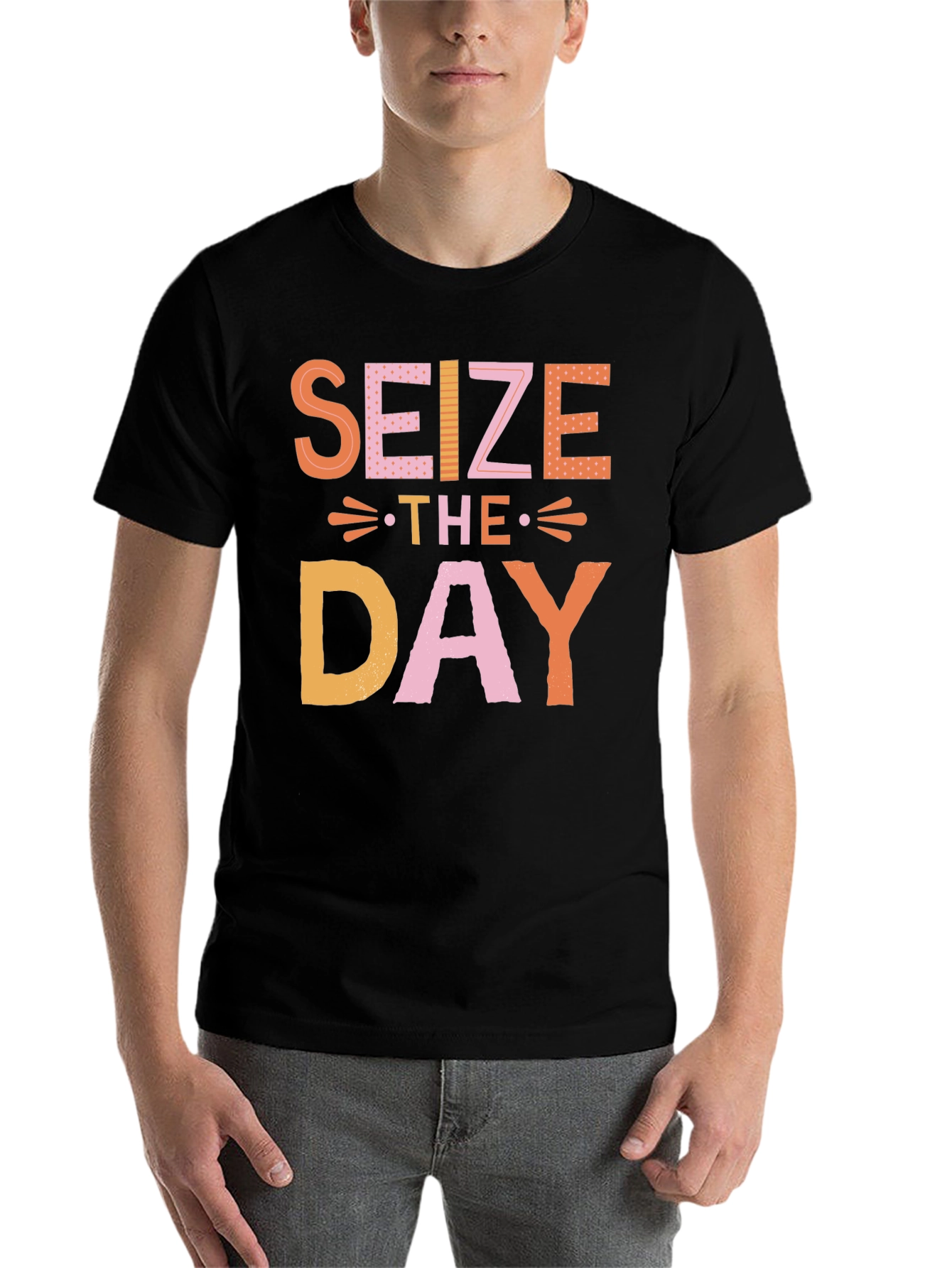 Black Seize the Day Graphic Tee - Trendy Black T-Shirt view 7