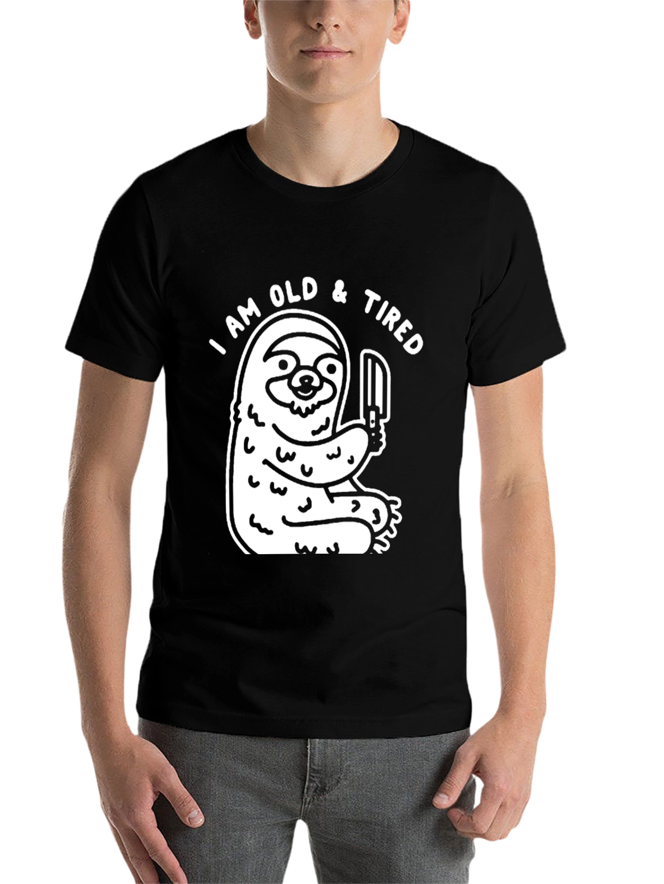 Black I am Old & Tired Sloth Graphic T-Shirt view 7