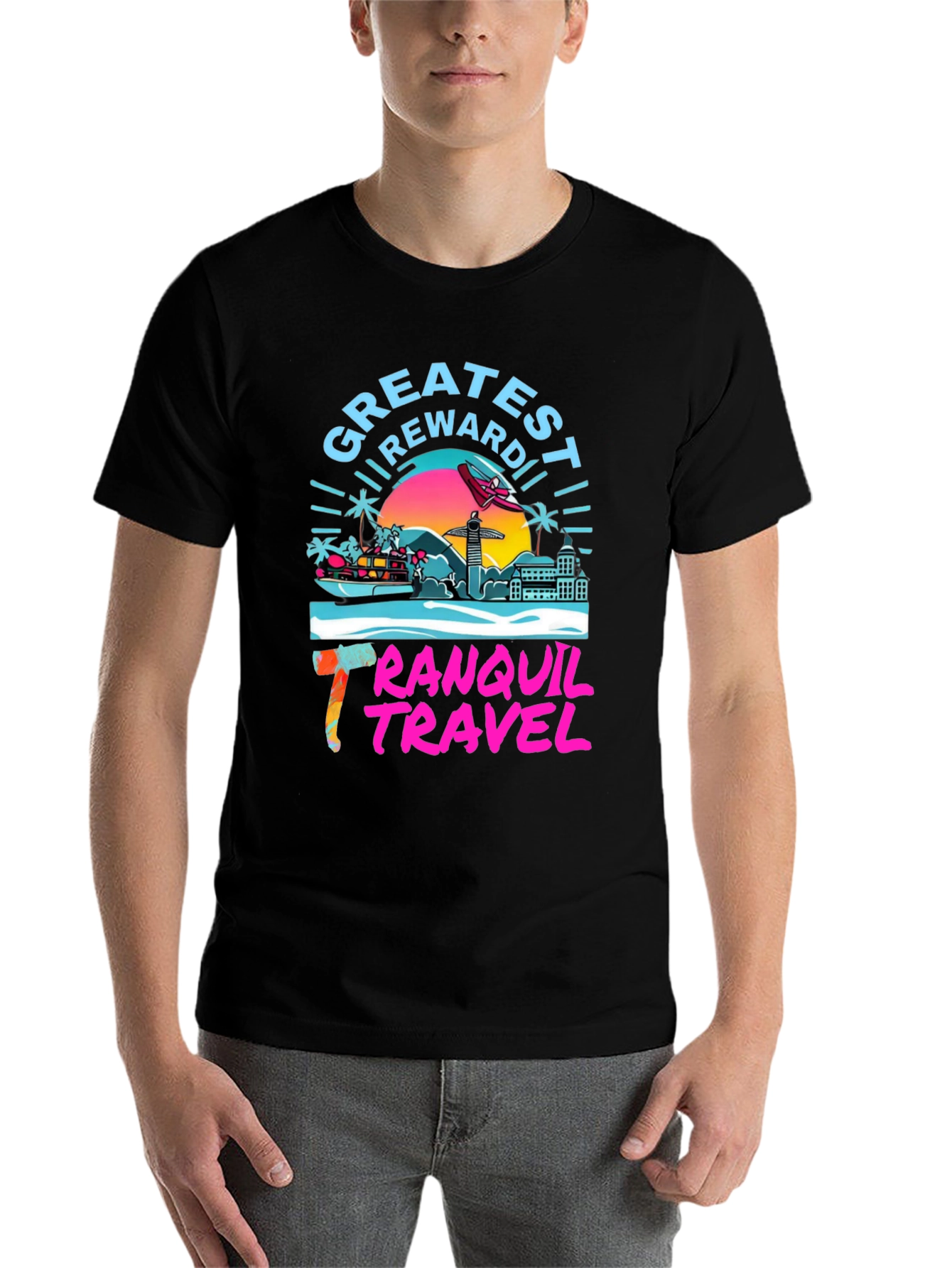 Black Tranquil Travel Graphic Tee - Tropical Paradise view 7