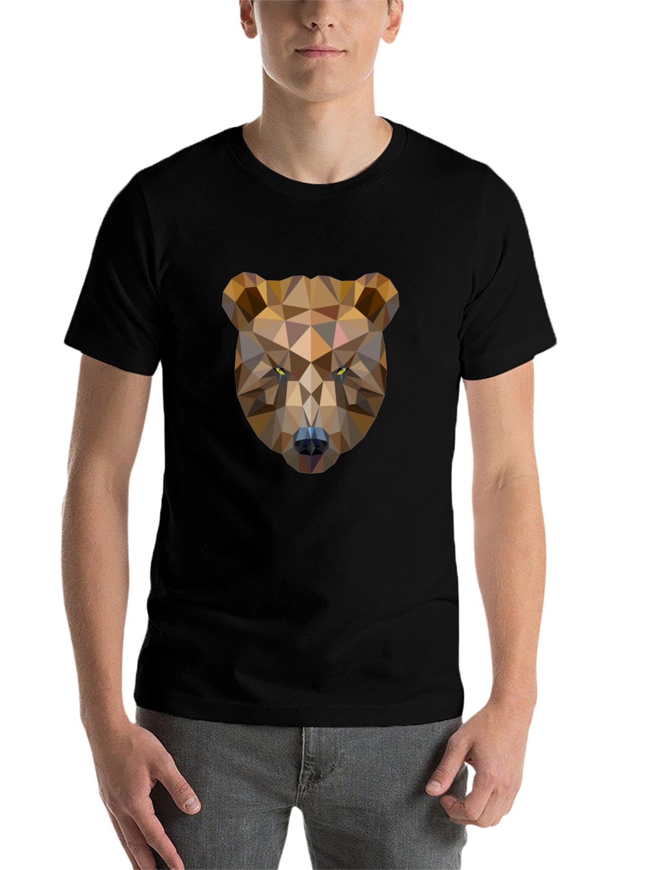 Black Geometric Bear Graphic Tee - Black Cotton T-Shirt view 7