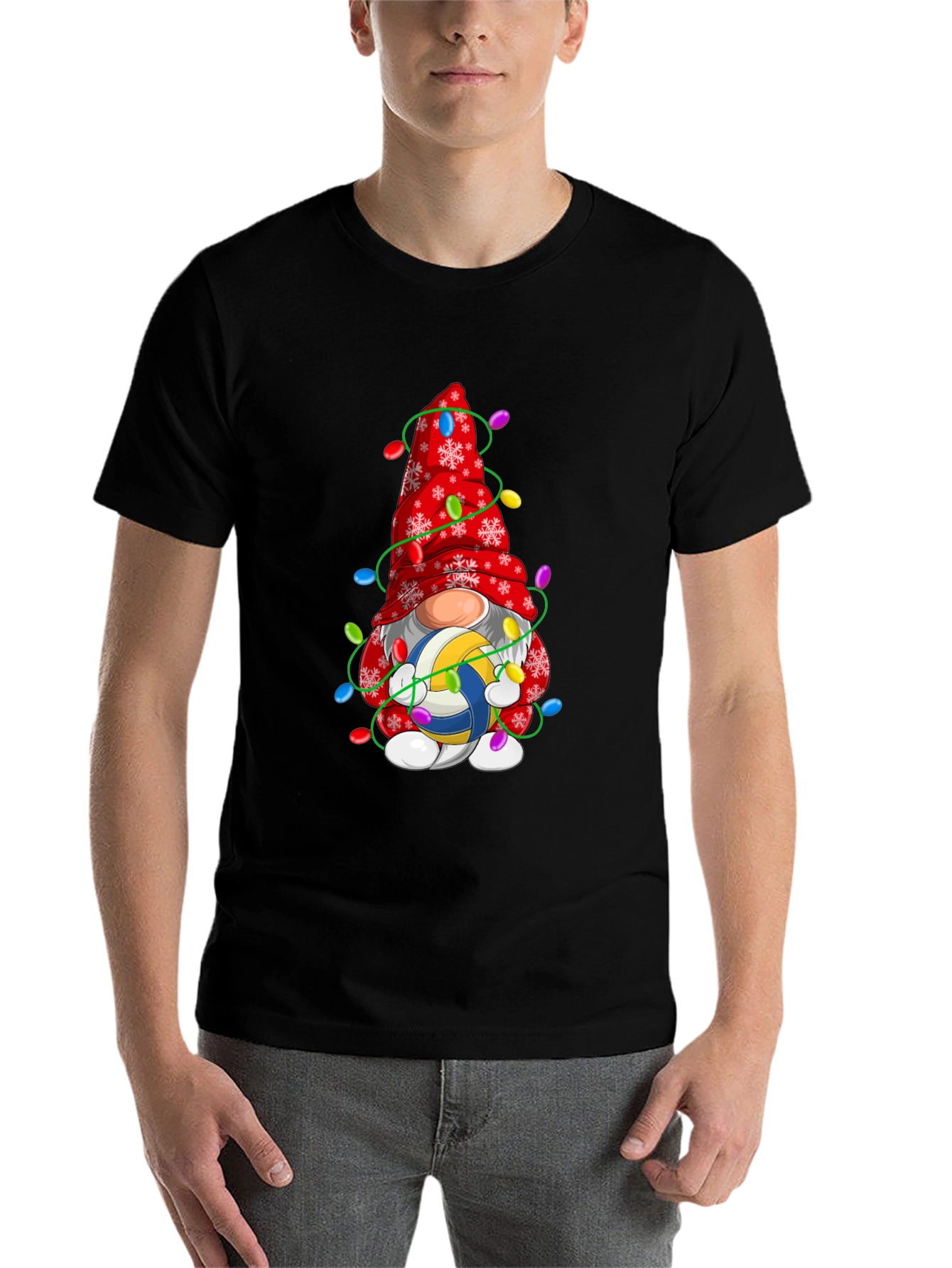 Black Volleyball Gnome Christmas T-Shirt view 7