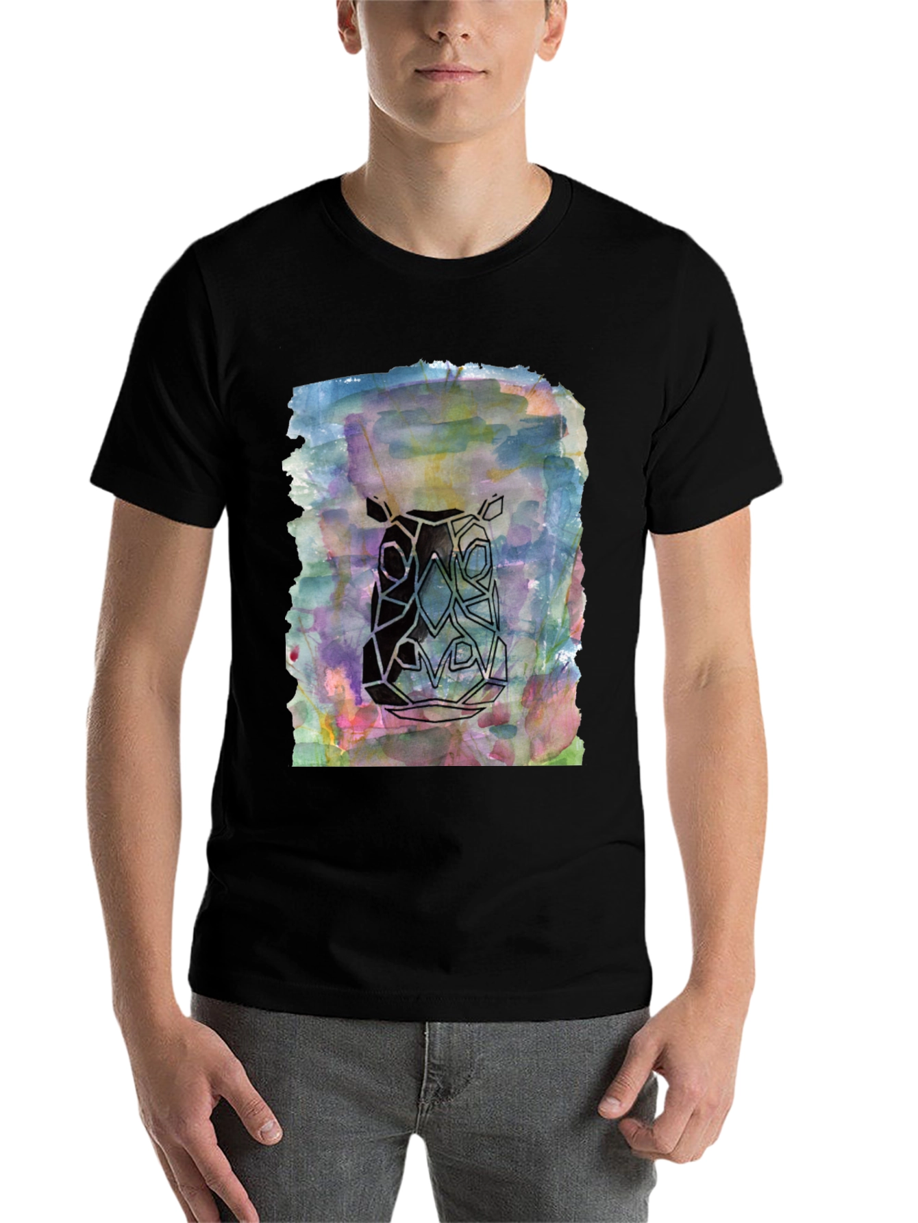 Black Abstract Rhino Graphic Tee - Men's Black T-Shirt view 7