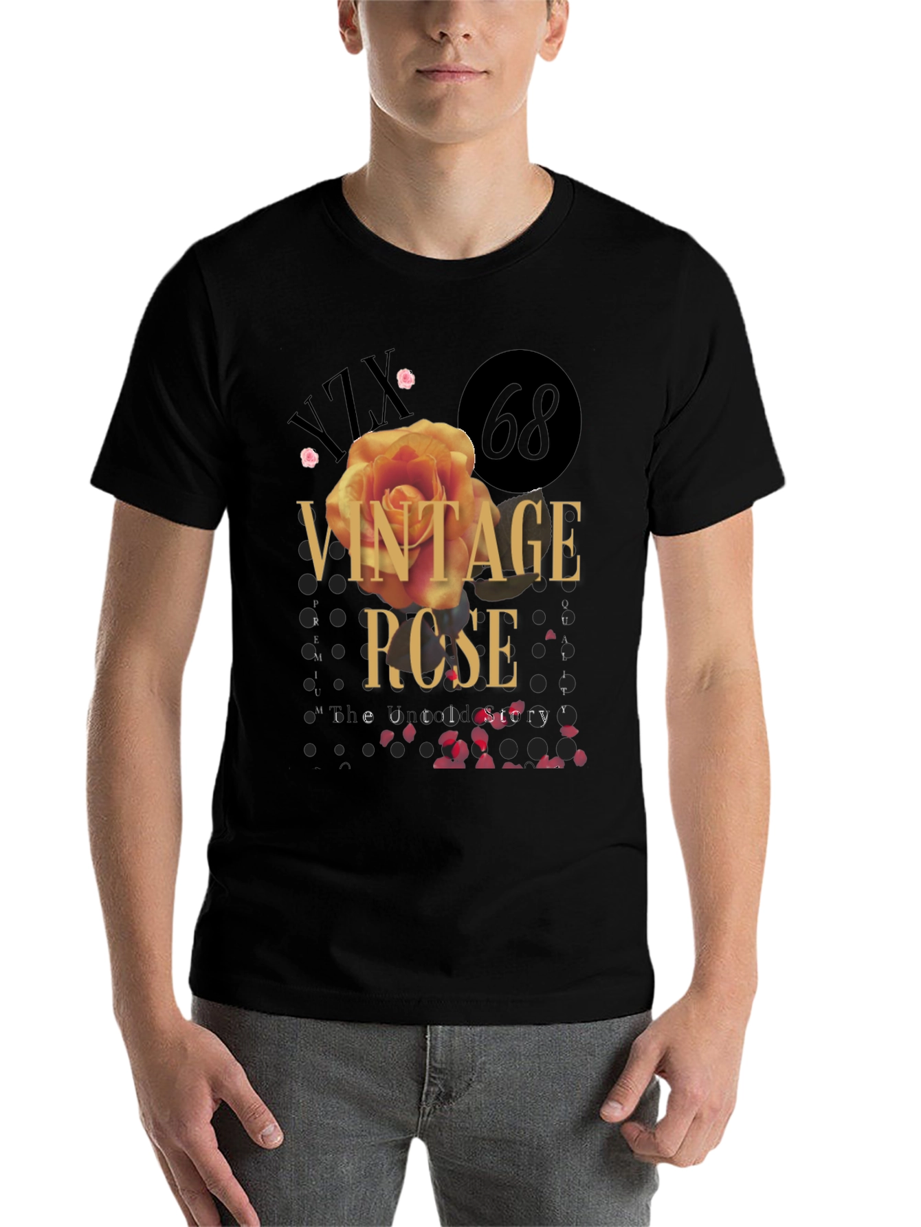 Black Vintage Rose Graphic Tee - Stylish Unisex T-Shirt view 7