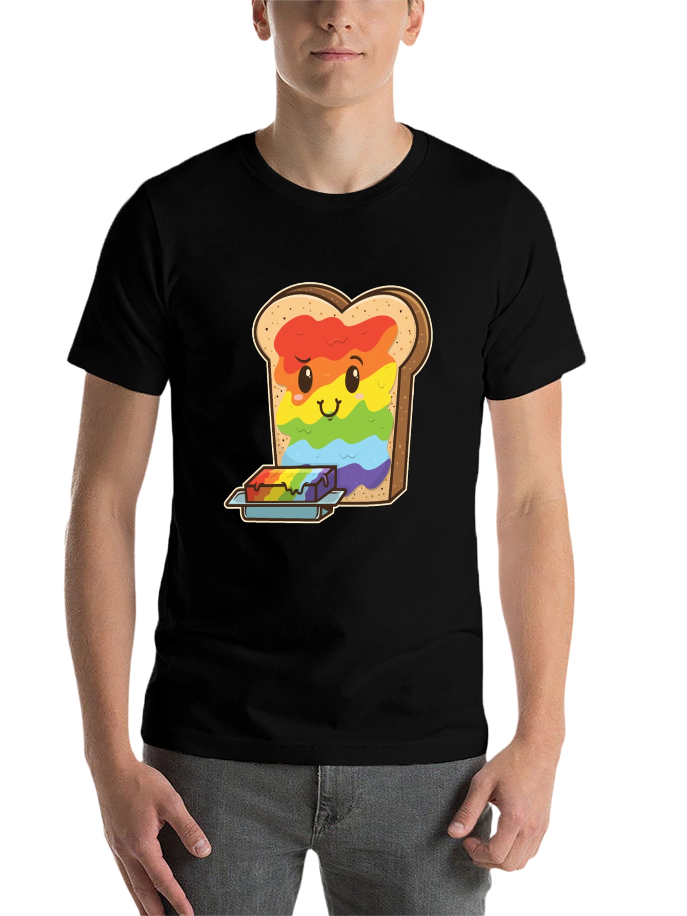 Black Rainbow Toast Graphic Tee - Unique Novelty Shirt view 7