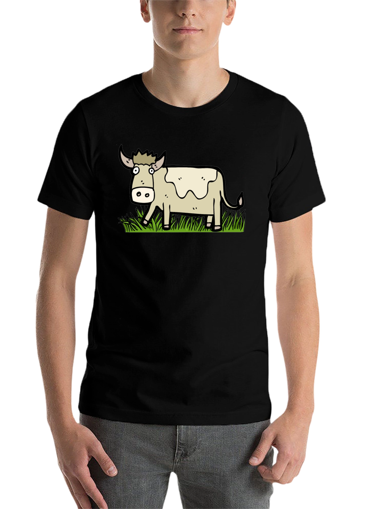 Black Cartoon Cow Graphic T-Shirt - Unisex view 7