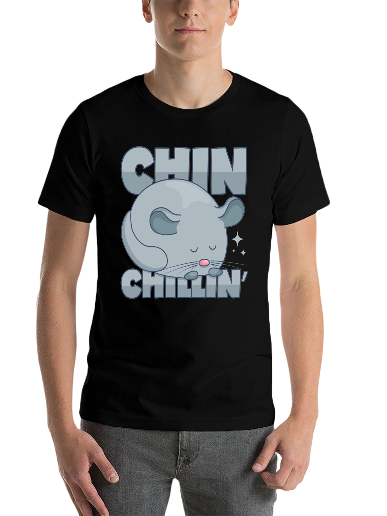 Black Chin Chillin' T-Shirt, Funny Chinchilla Graphic Tee view 7