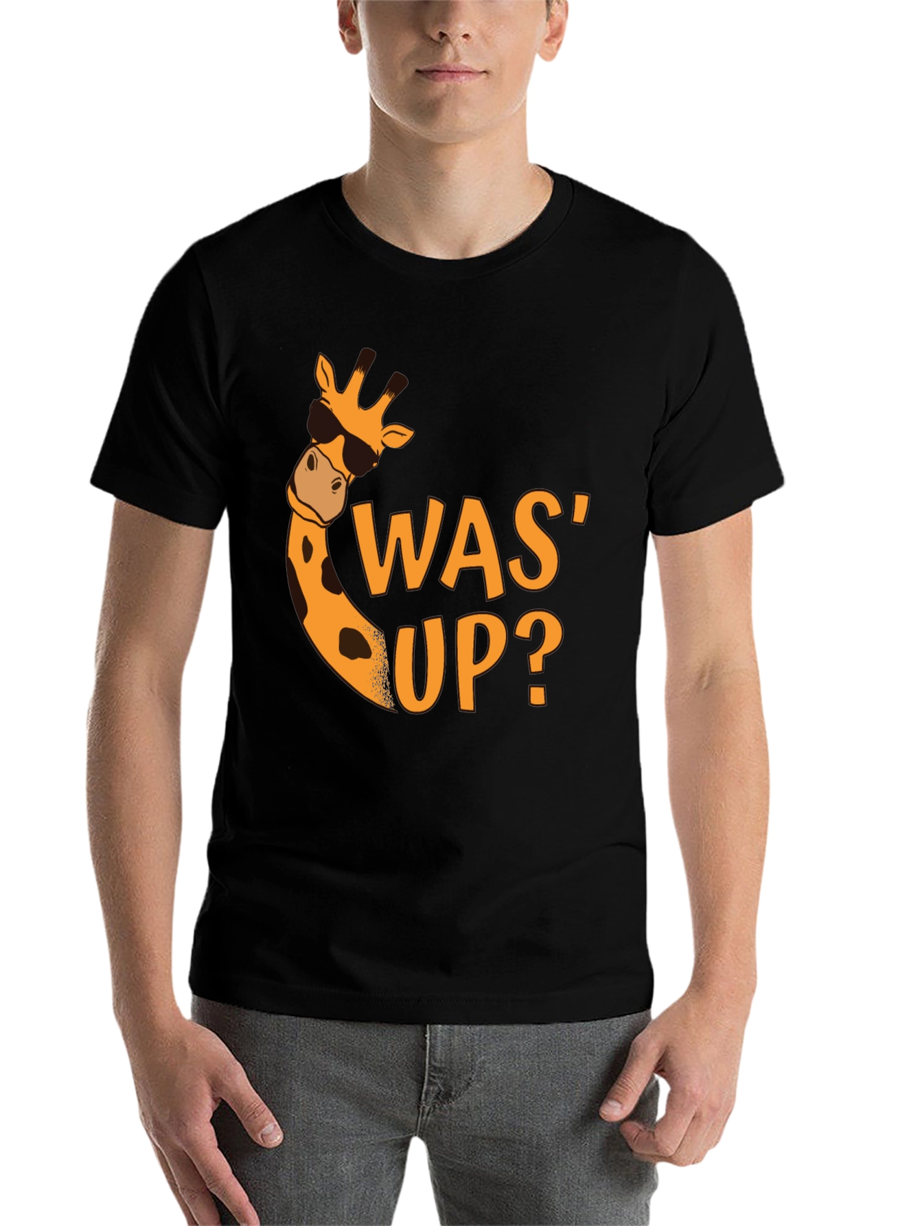 Black Cool Giraffe Was' Up? Black Graphic Tee view 7