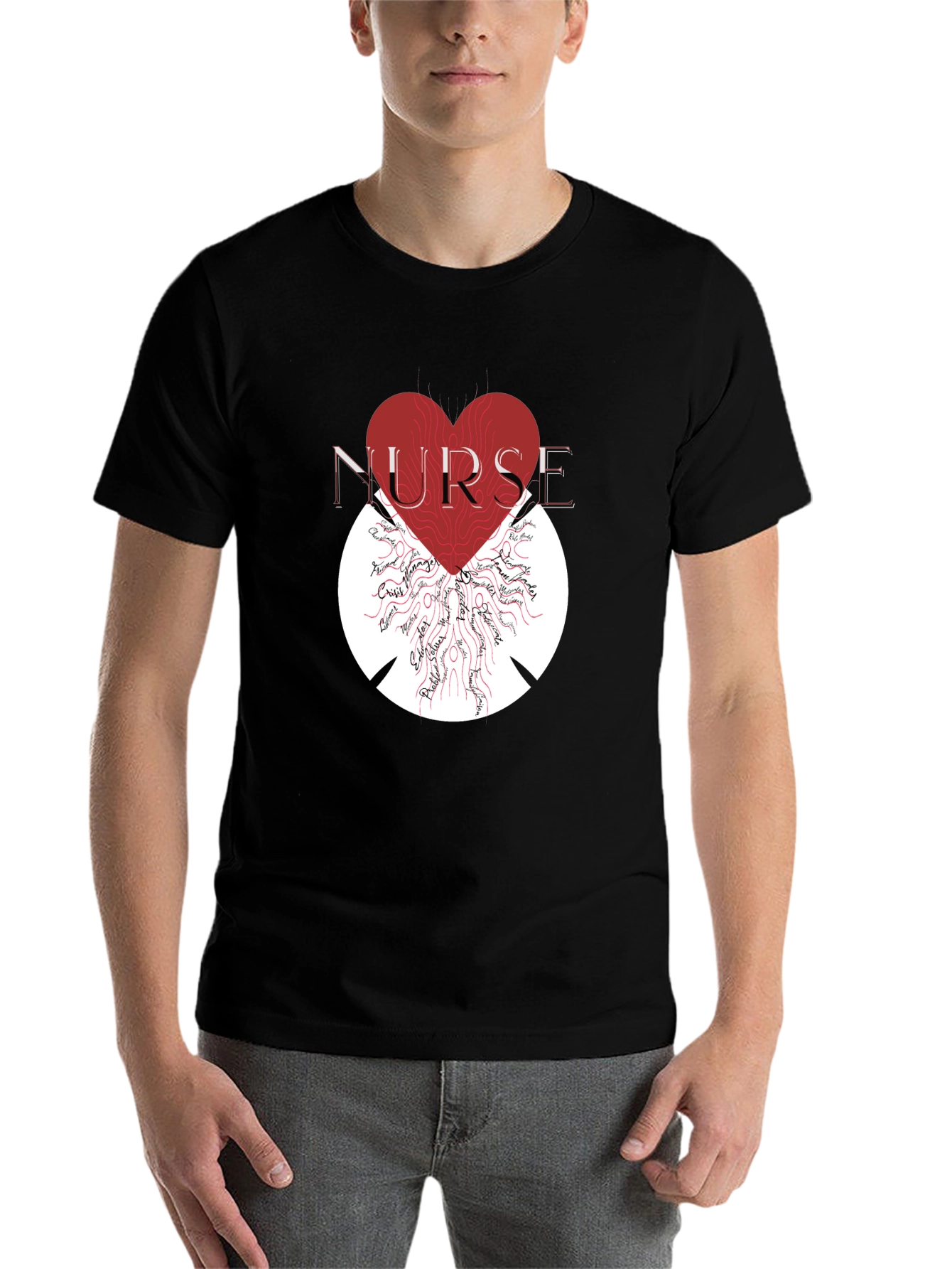 Black Nurse Heart Graphic T-Shirt - Unisex view 7