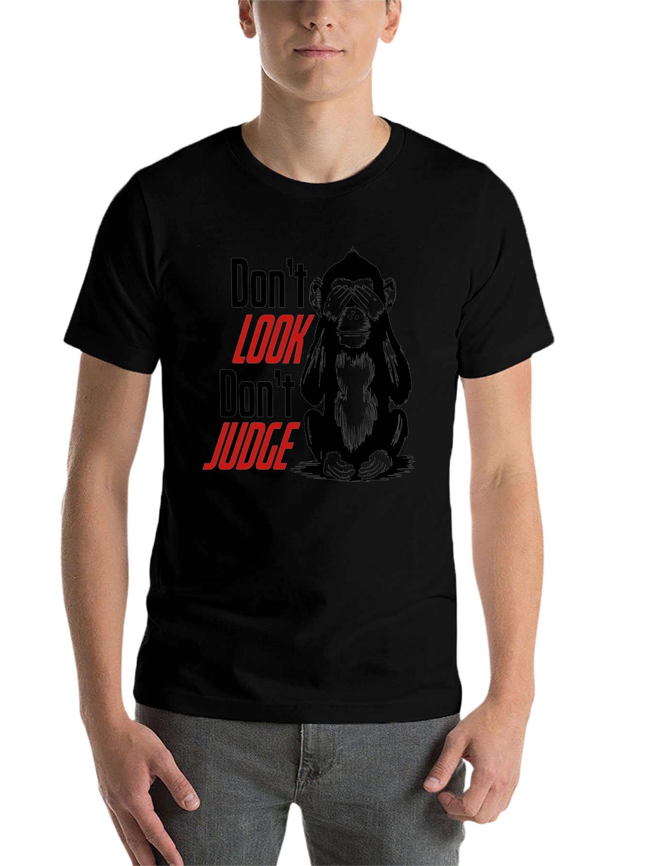 Black Don't Look Monkey Graphic Tee - Black view 7