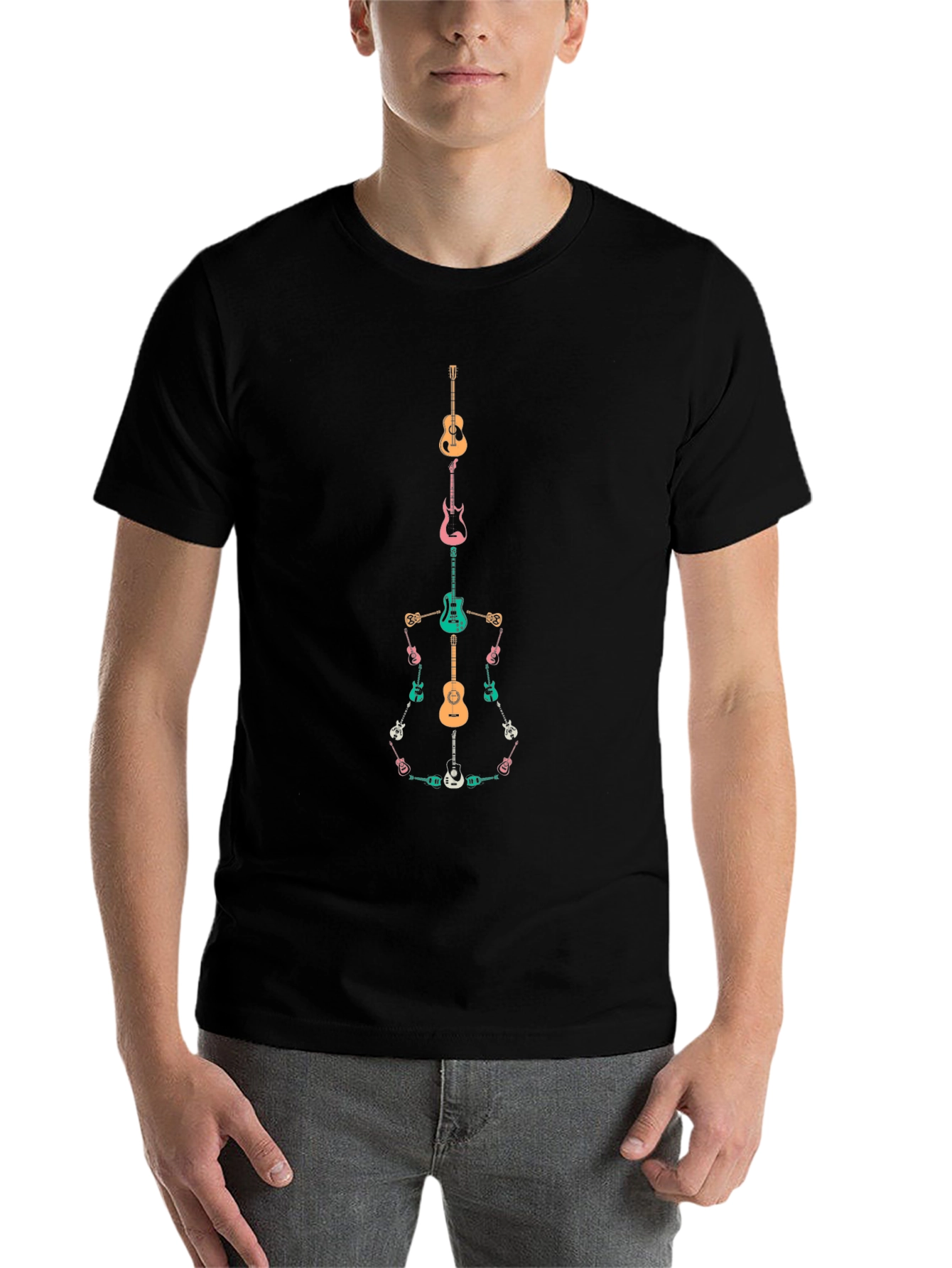 Black Guitar Skeleton T-Shirt Music Lover Tee view 7