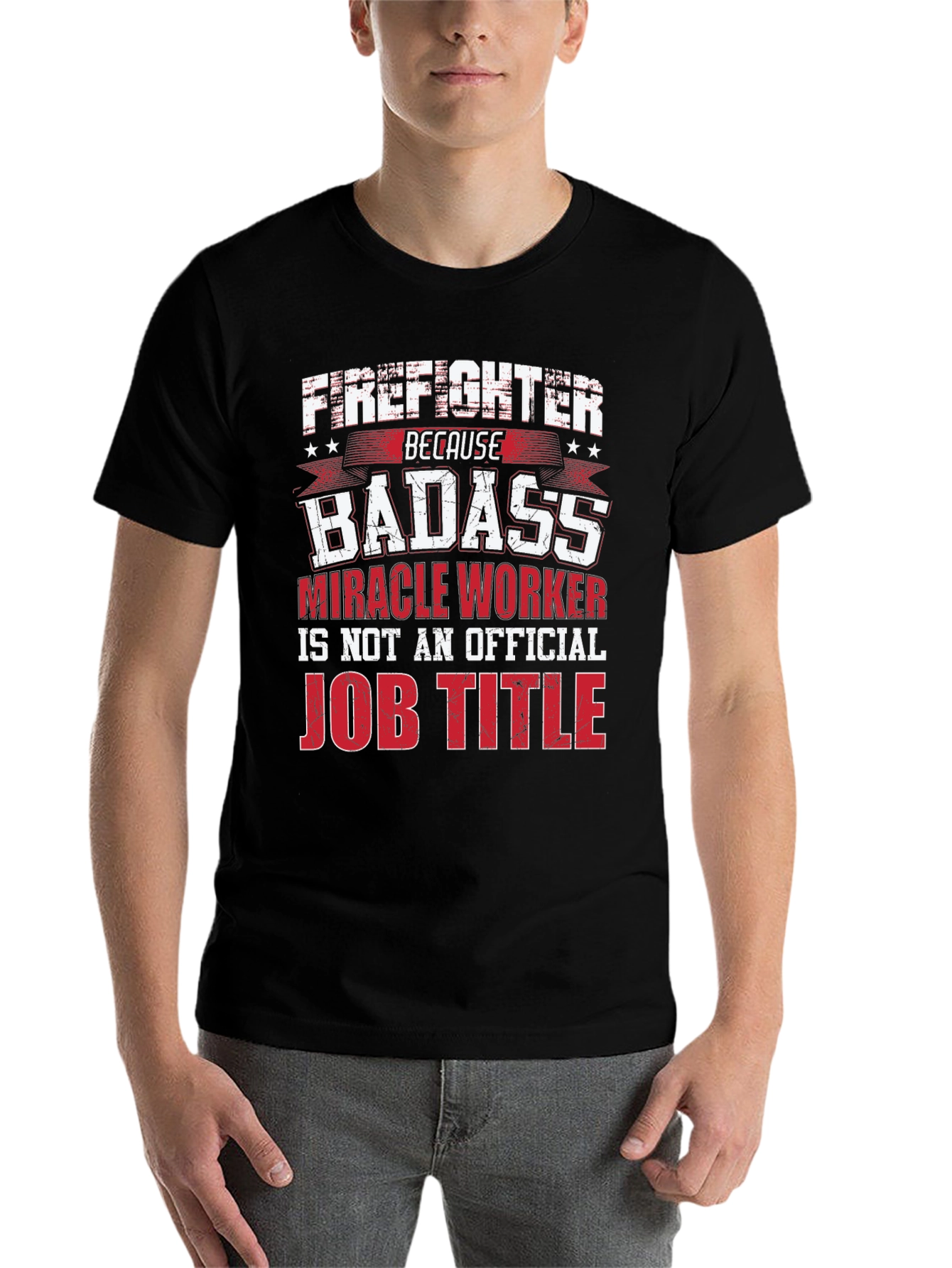 Black Firefighter Badass Job Title Black T-Shirt view 7