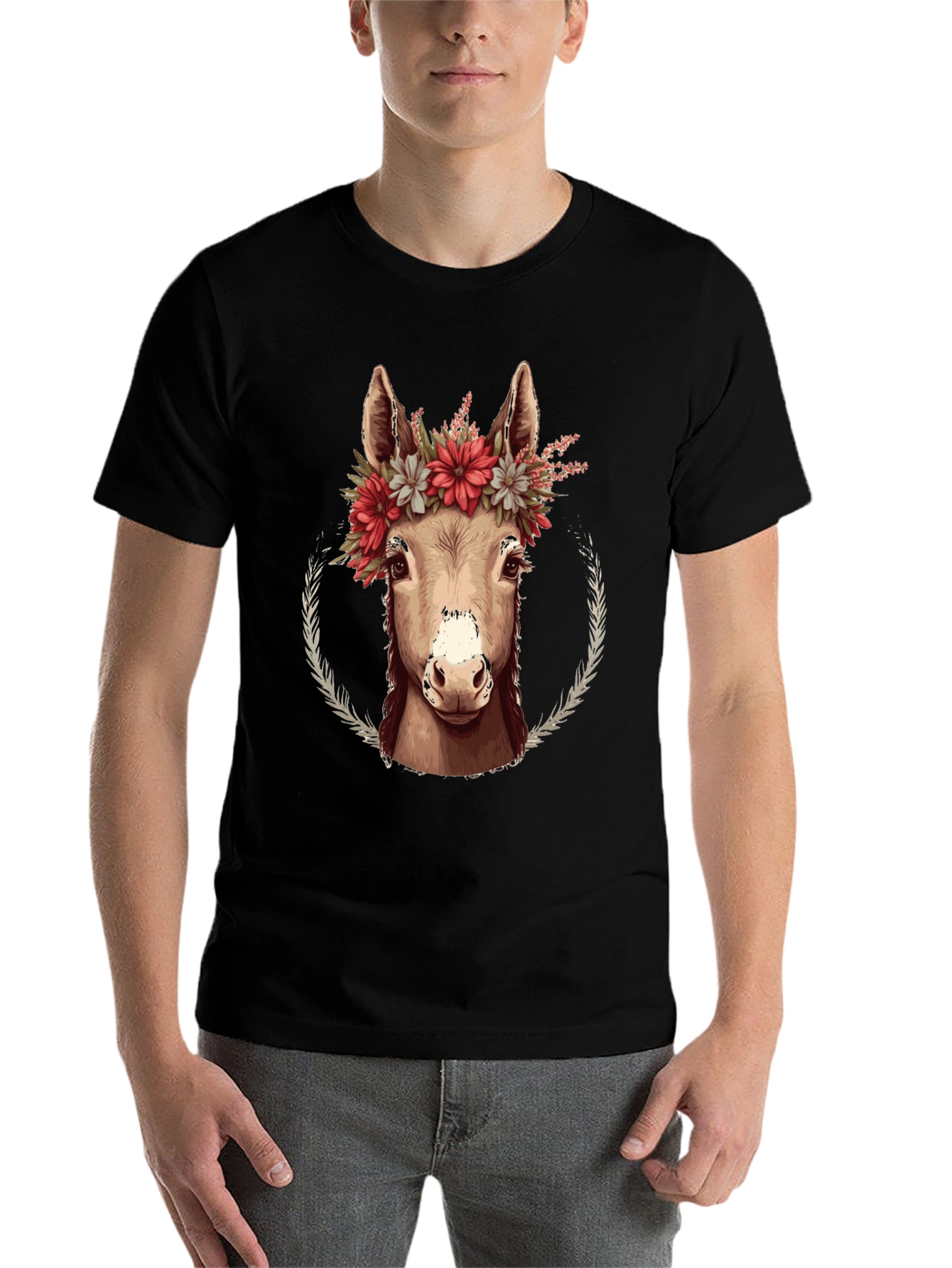 Black Donkey Floral Wreath Graphic Tee - Cute Animal Lover Shirt view 7