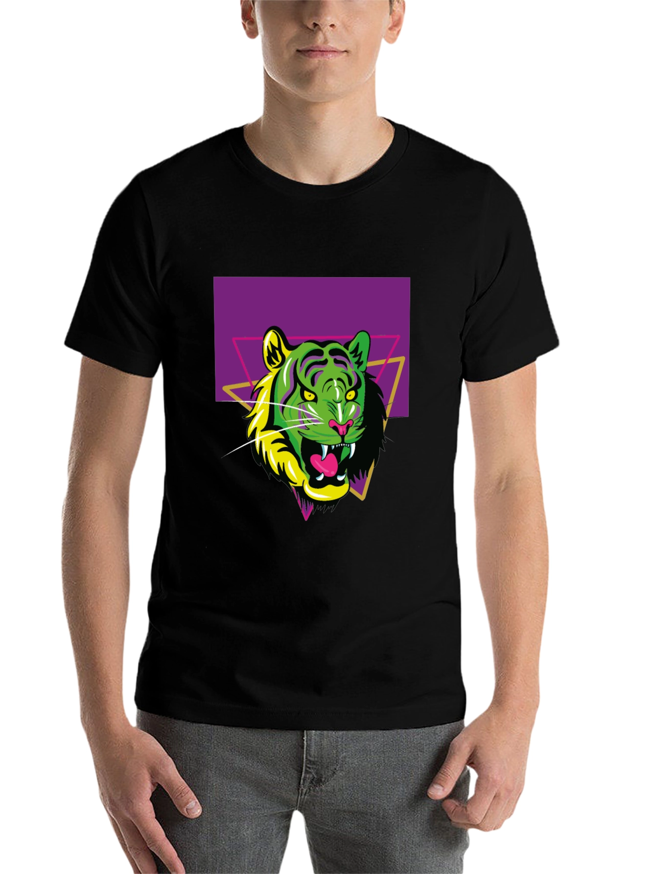 Black Retro Tiger Graphic Tee - Men's Black T-Shirt view 7