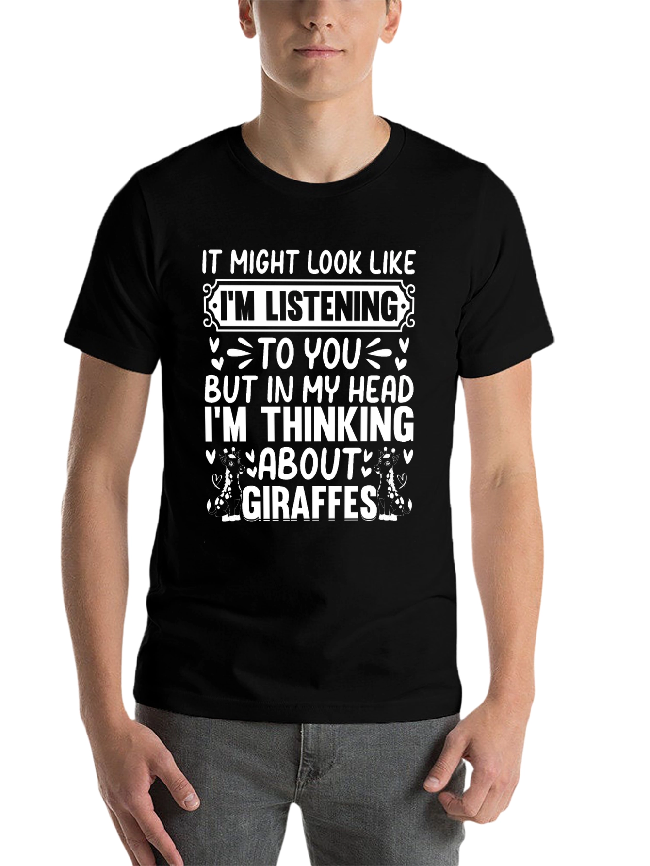 Black Giraffe Mind T-Shirt: Funny Listening Graphic Tee view 7