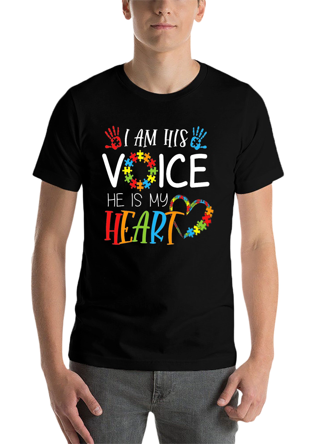 Black Autism Awareness T-Shirt - I Am His Voice view 7
