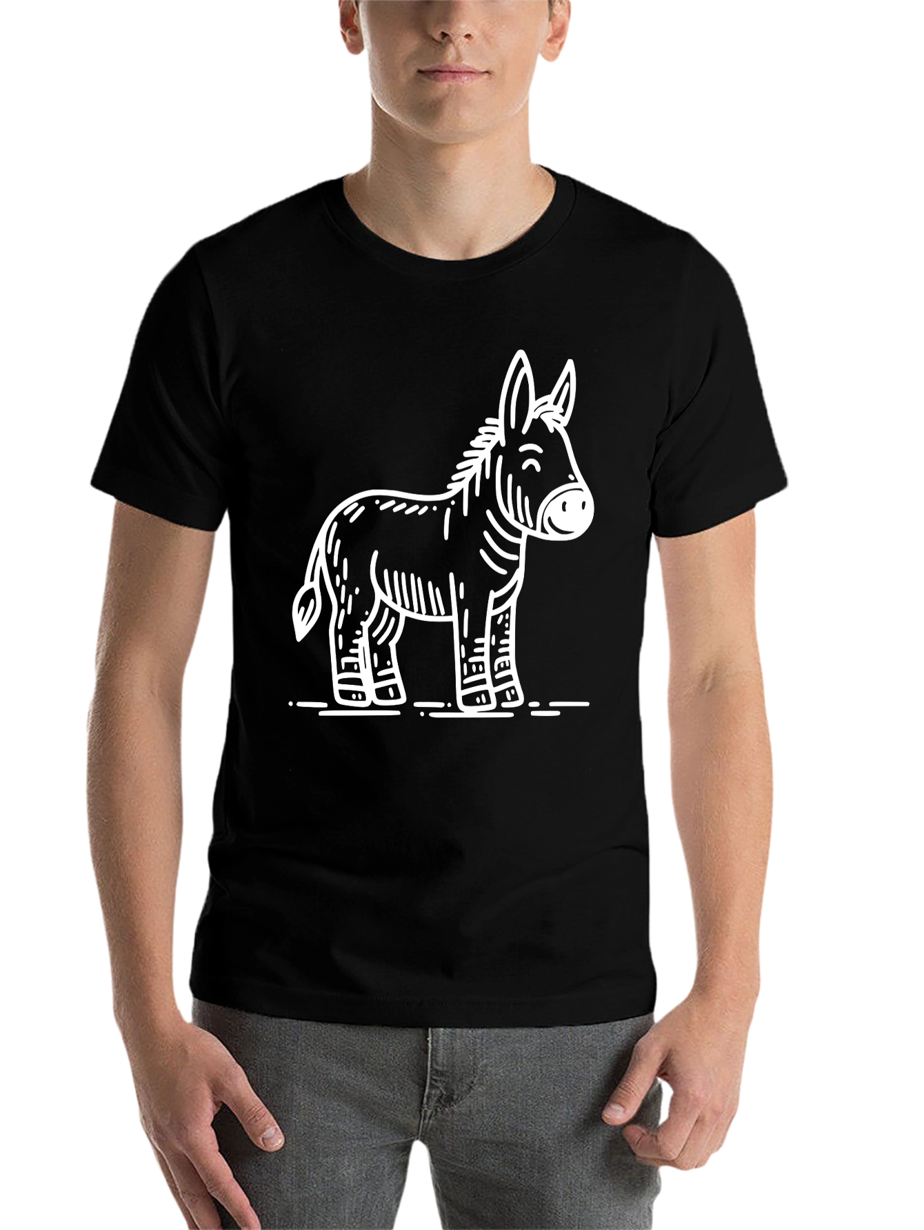 Black Cartoon Donkey Graphic T-Shirt view 7