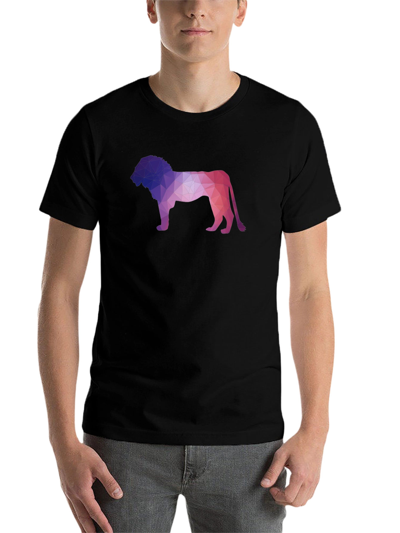 Black Geometric Lion Graphic Tee - Modern Crew Neck T-Shirt view 7