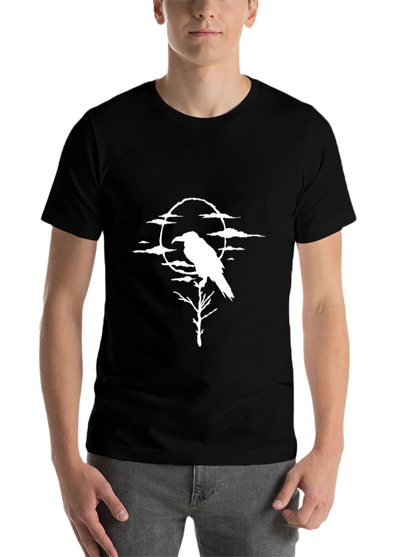 Raven Moon Graphic Tee - Black Cotton Shirt - 7