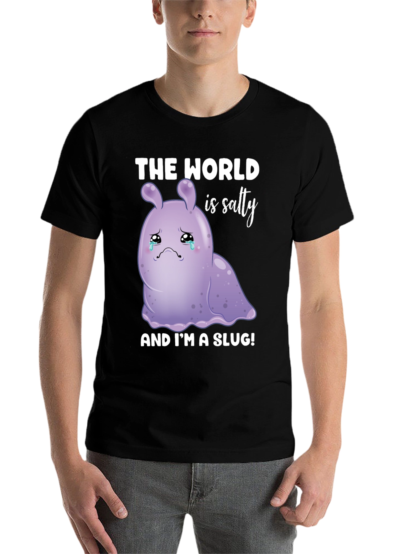 Black Salty Slug Graphic Tee - Sad Cartoon T-Shirt view 7