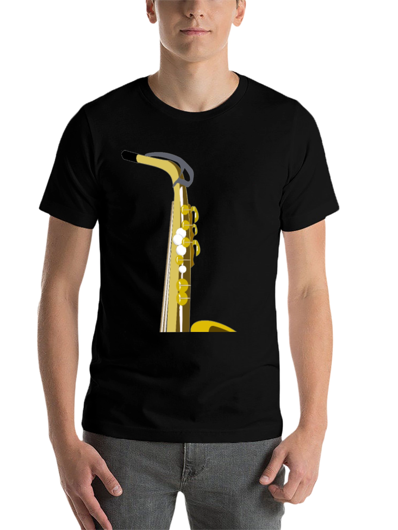 Black Saxophone Graphic Tee - Black Cotton Casual Wear view 7