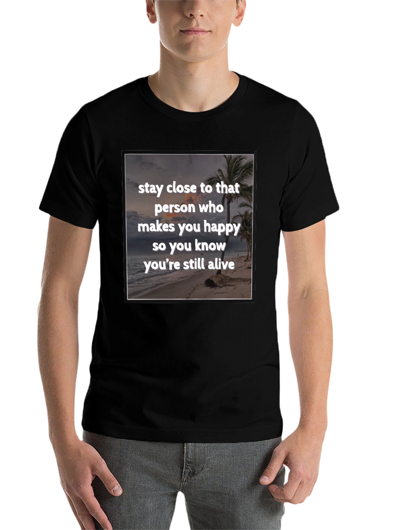 Black Inspirational Beach T-Shirt: Stay Close to Happiness view 7