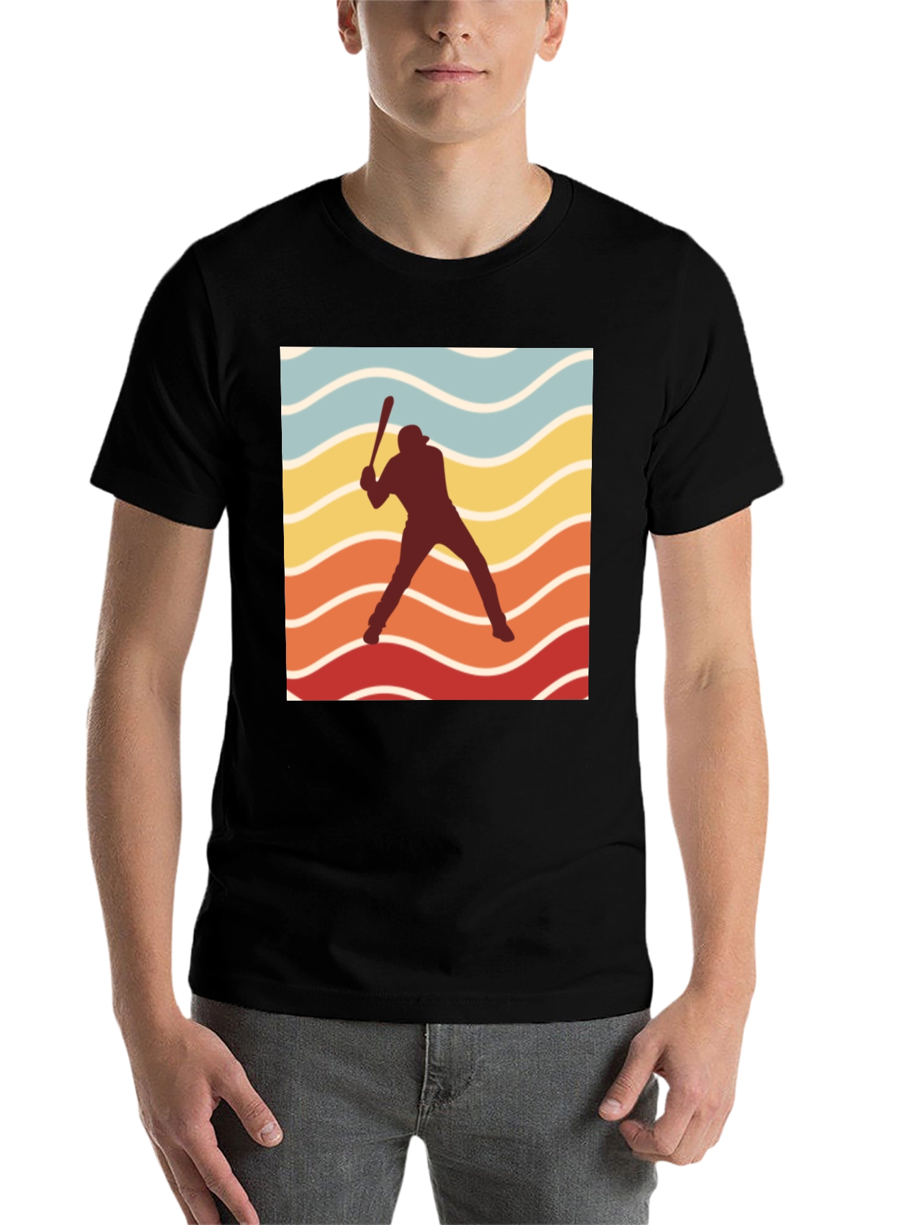 Black Retro Baseball Silhouette T-Shirt view 7