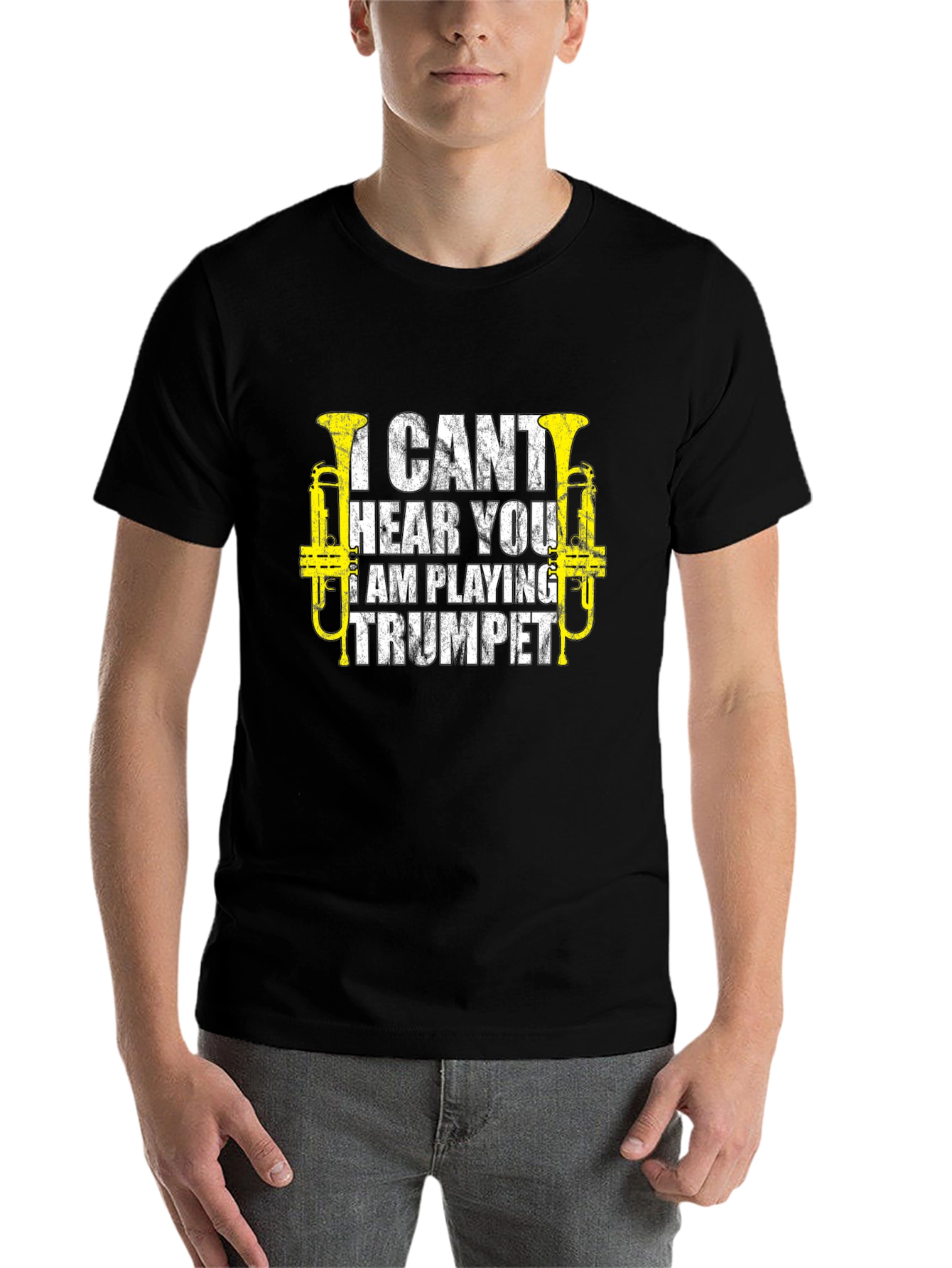 Black I Can't Hear You Trumpet Player T-Shirt view 7