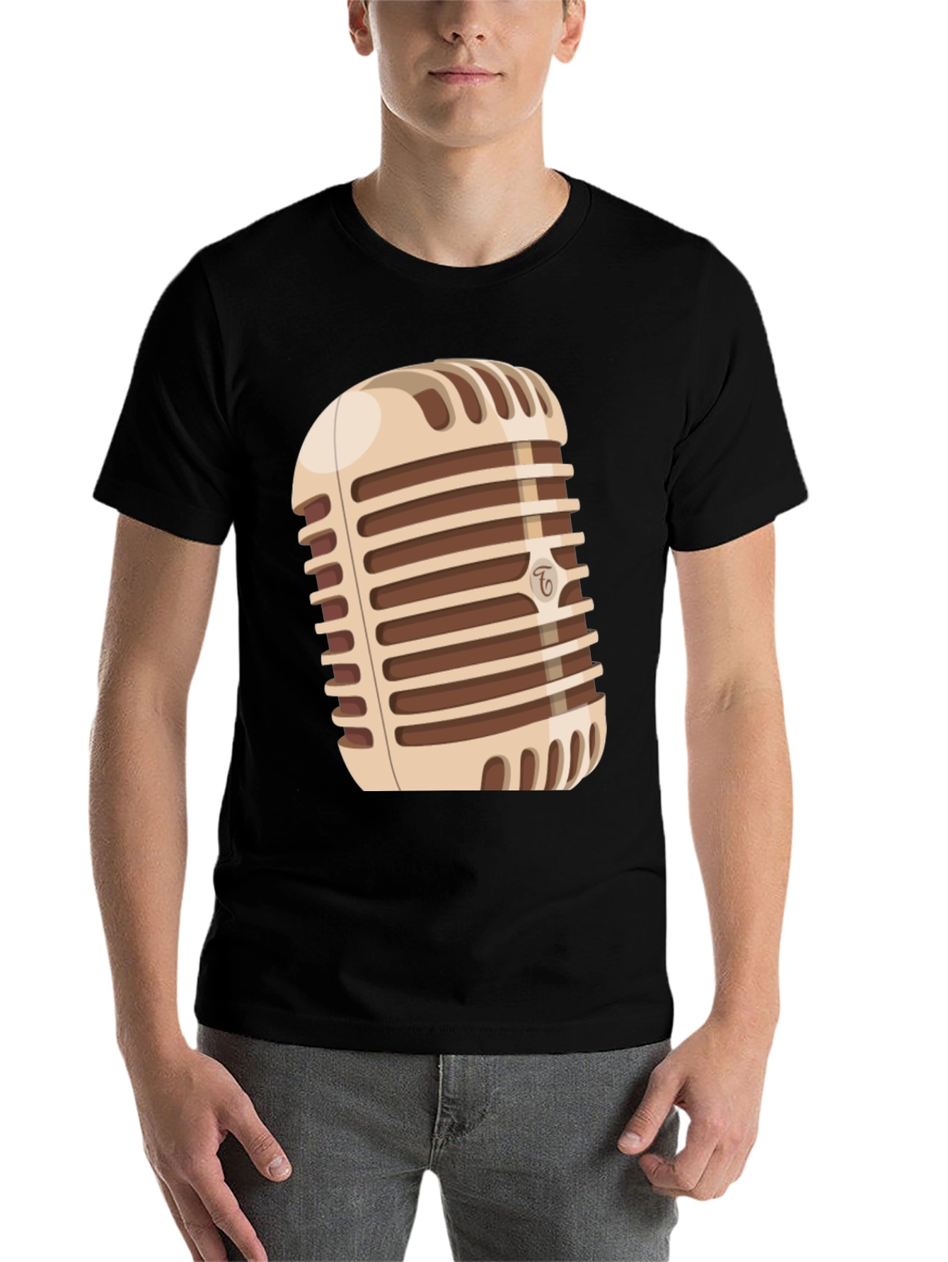 Black Vintage Microphone Graphic T-Shirt view 7